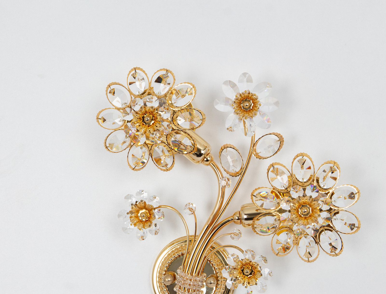 1 Of 4 Large Gilt Brass Flower Shape Wall Lights By Palwa, Germany, 1970s photo for sale