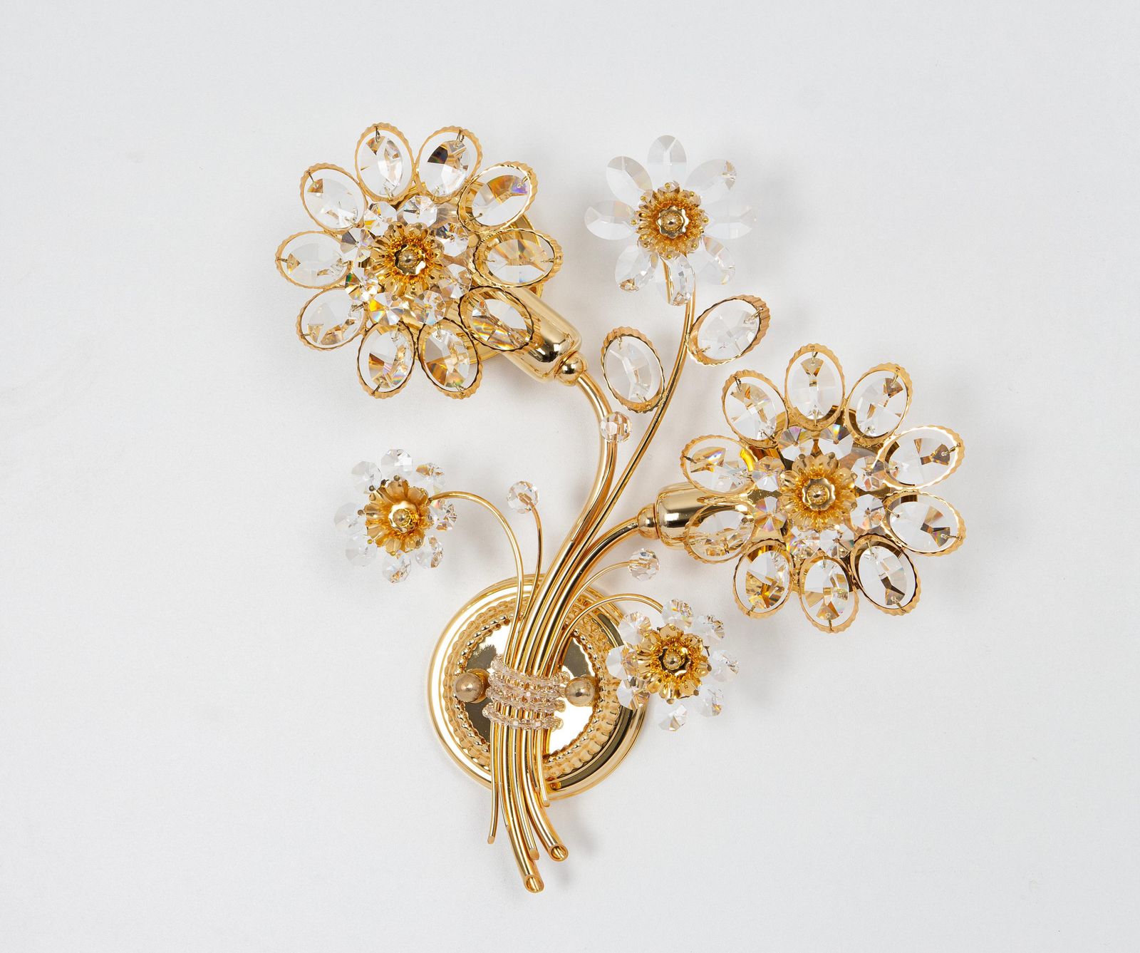 1 Of 4 Large Gilt Brass Flower Shape Wall Lights By Palwa, Germany, 1970s photo Lighting