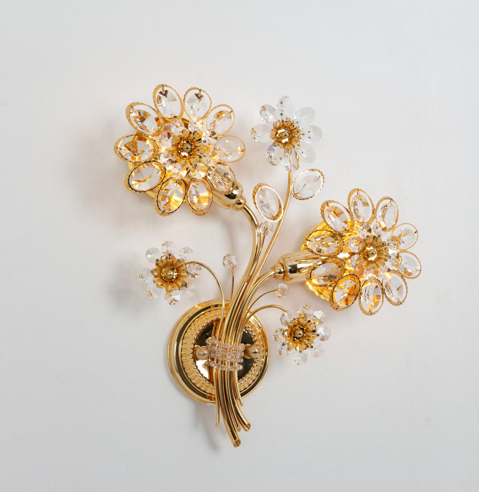 1 Of 4 Large Gilt Brass Flower Shape Wall Lights By Palwa, Germany, 1970s photo vintage