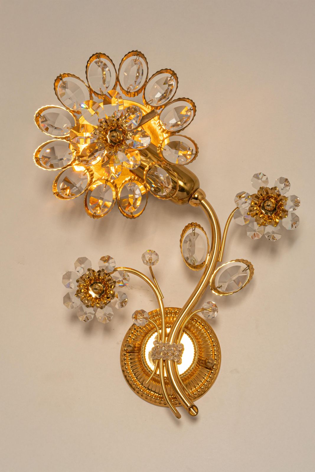 1 Of 3 Gilt Brass Flower Shape Wall Lights By Palwa, Germany, 1970s photo furniture