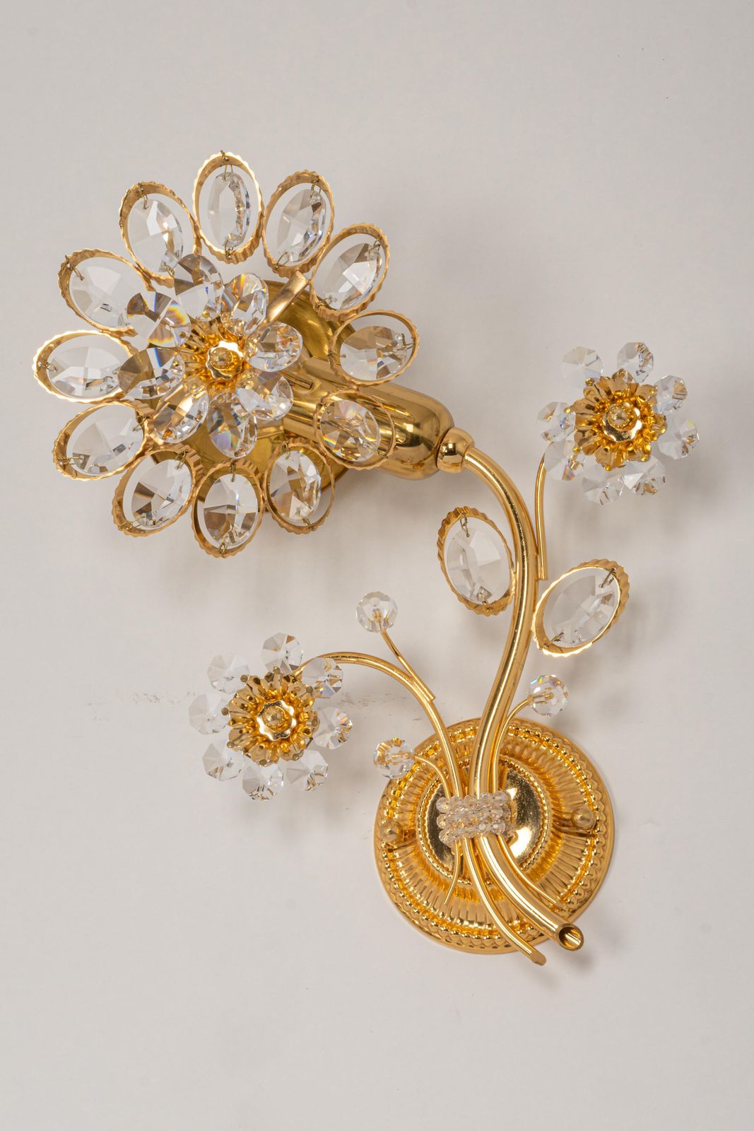 1 Of 3 Gilt Brass Flower Shape Wall Lights By Palwa, Germany, 1970s photo for sale