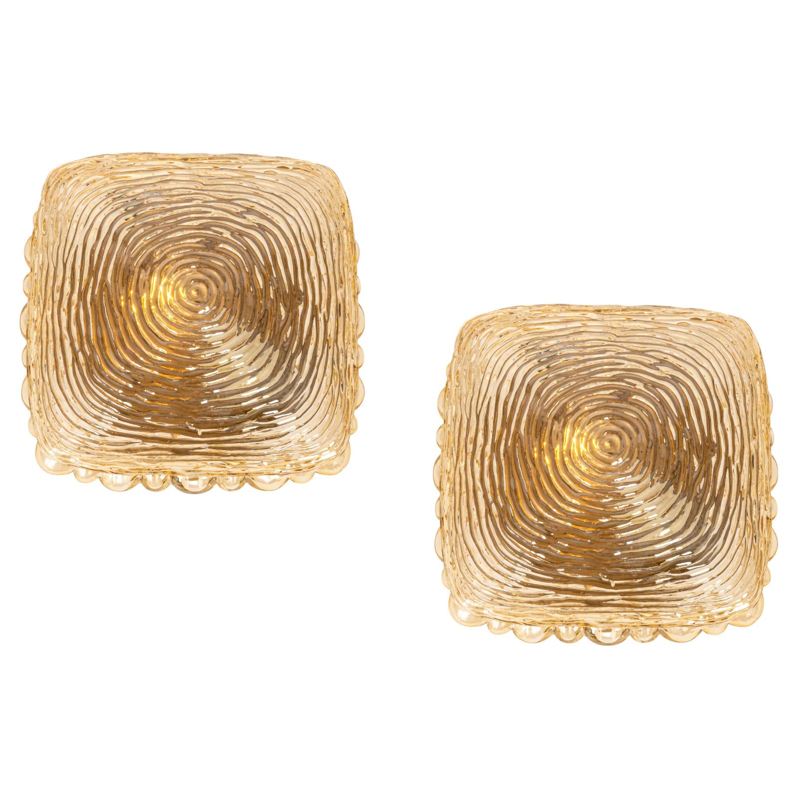 1 Of 8 Pairs Of Amber Glass Sconces In Thumbprint Shape, Germany, 1970s
