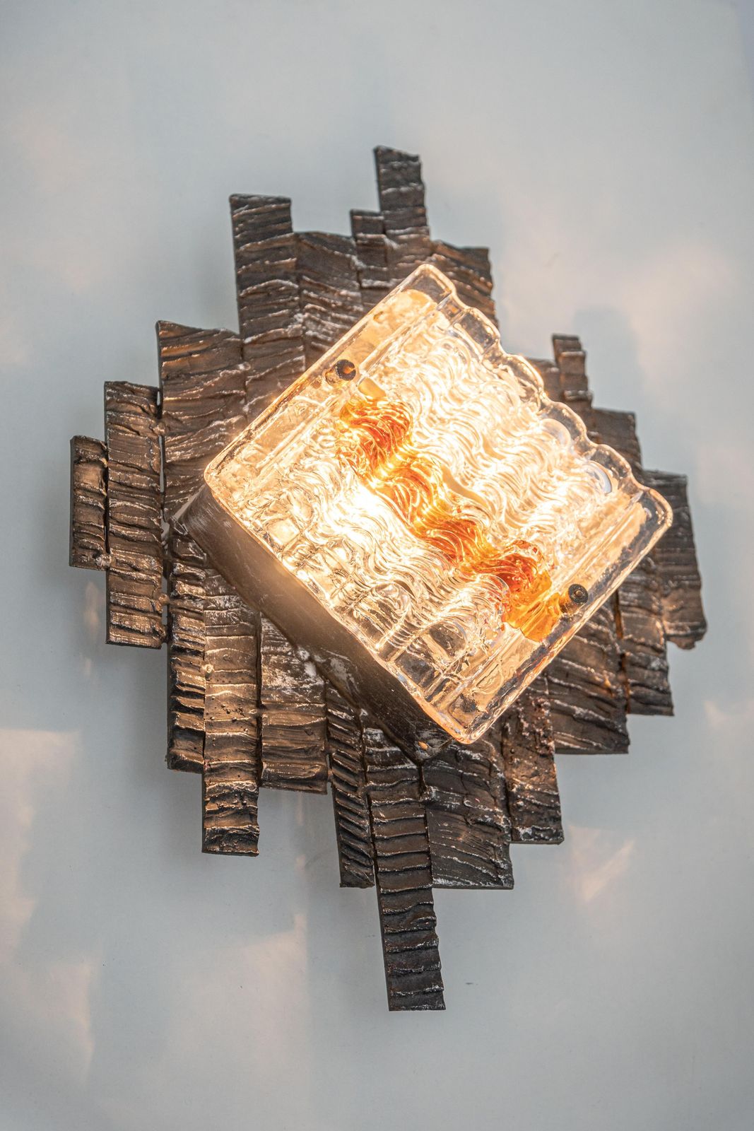 Lighting Pair Of Albano Poli Brutalist Style Murano Glass Sconces By Poliarte, 1970s photo