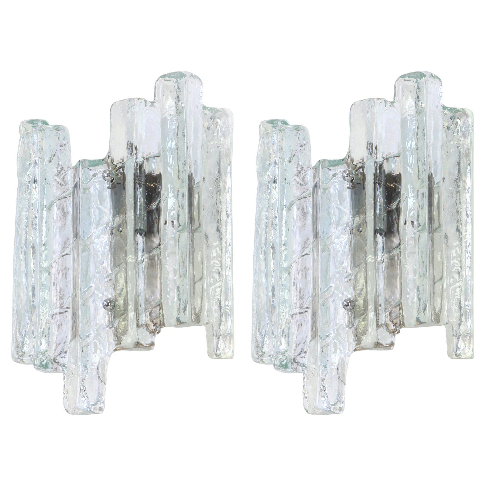 1 Of 3 Pairs Of Large Kalmar Style Sconces Murano Wall Lights, Austria, 1960s