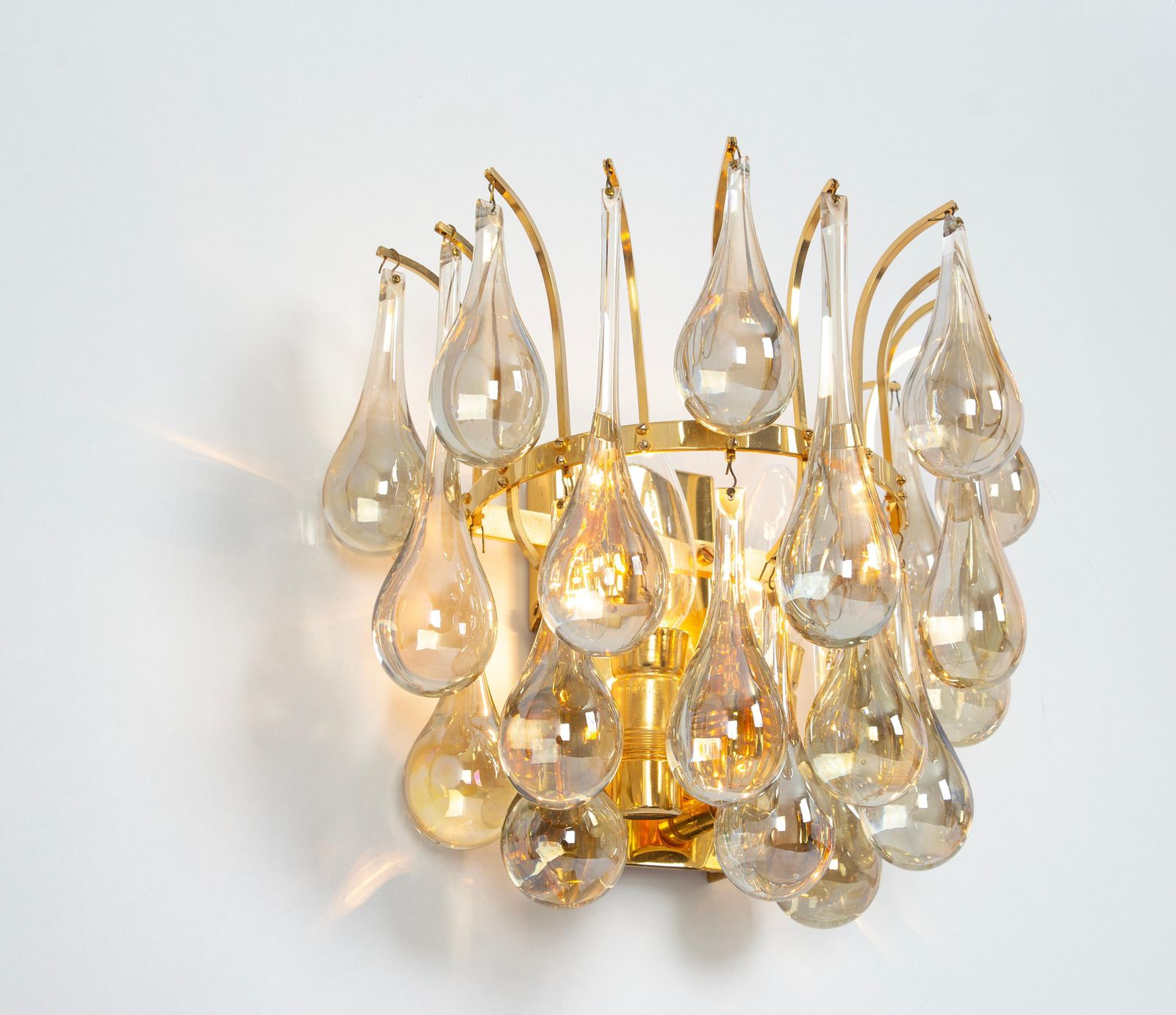 Large Pair Of Golden Gilded Brass And Crystal Sconces By C.Palme, Germany, 1970s photo buy