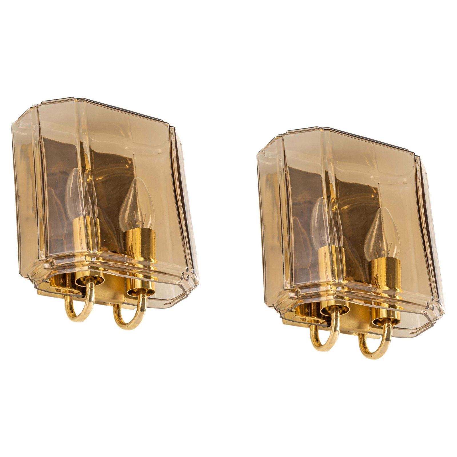Pair Of Large Smoked Glass Sconce By Limburg, Germany