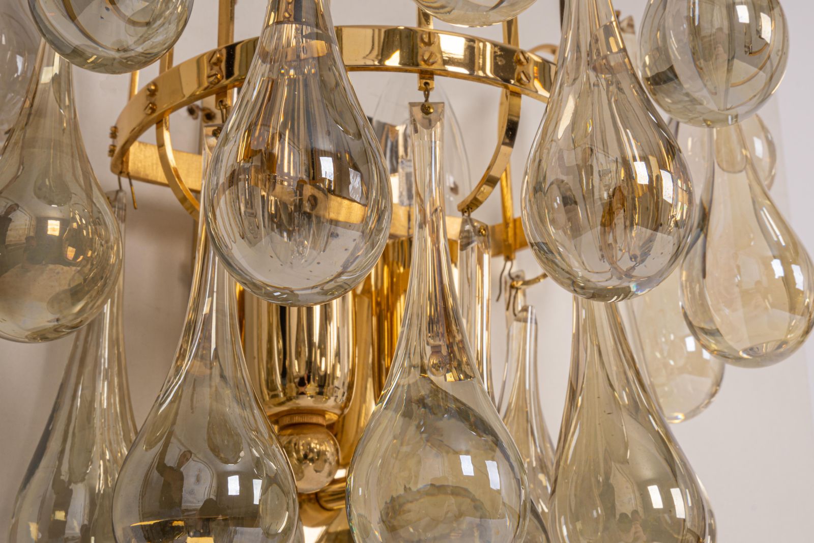 Large Pair Of Golden Gilded Brass And Crystal Sconces By Palwa, Germany, 1970s photo for sale