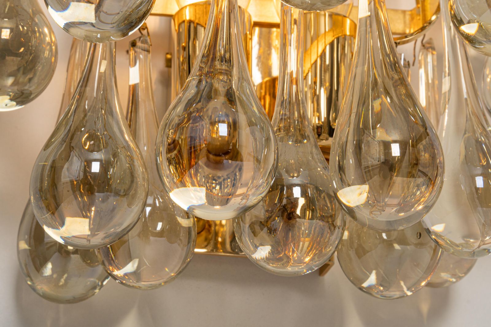 Large Pair Of Golden Gilded Brass And Crystal Sconces By Palwa, Germany, 1970s photo buy