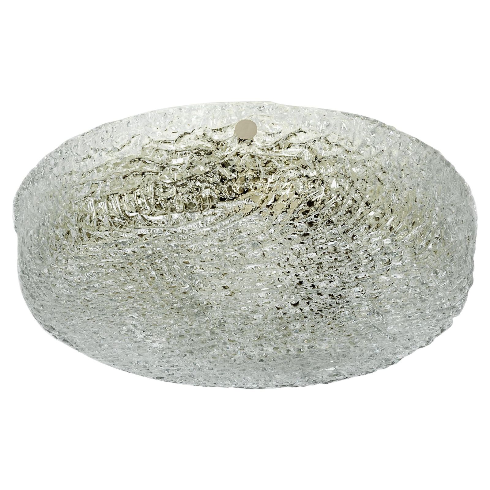 1 Of 2 Big Round Murano Ice Glass Flush Mount, Kaiser, Germany, 1970s