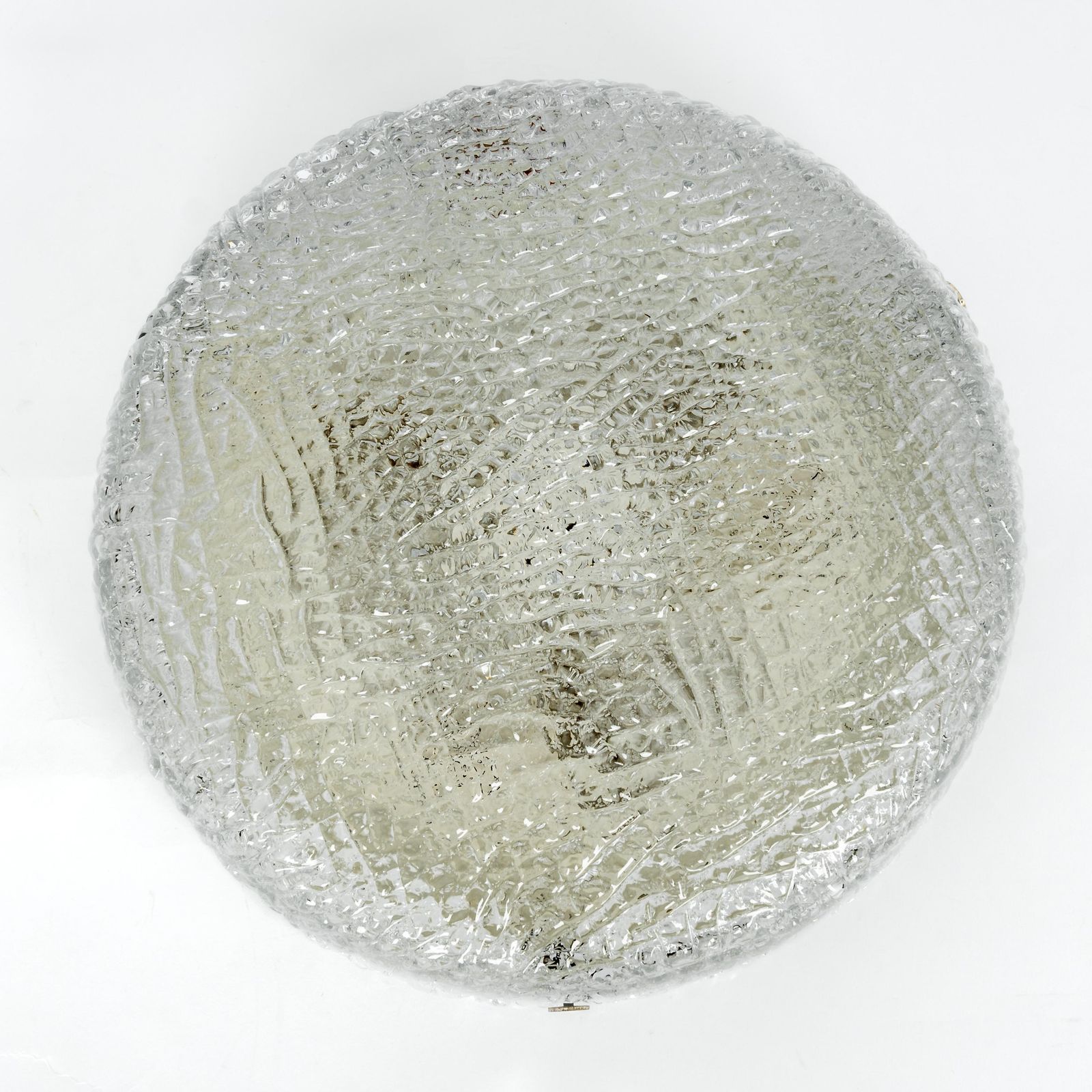 1 Of 2 Big Round Murano Ice Glass Flush Mount, Kaiser, Germany, 1970s photo furniture