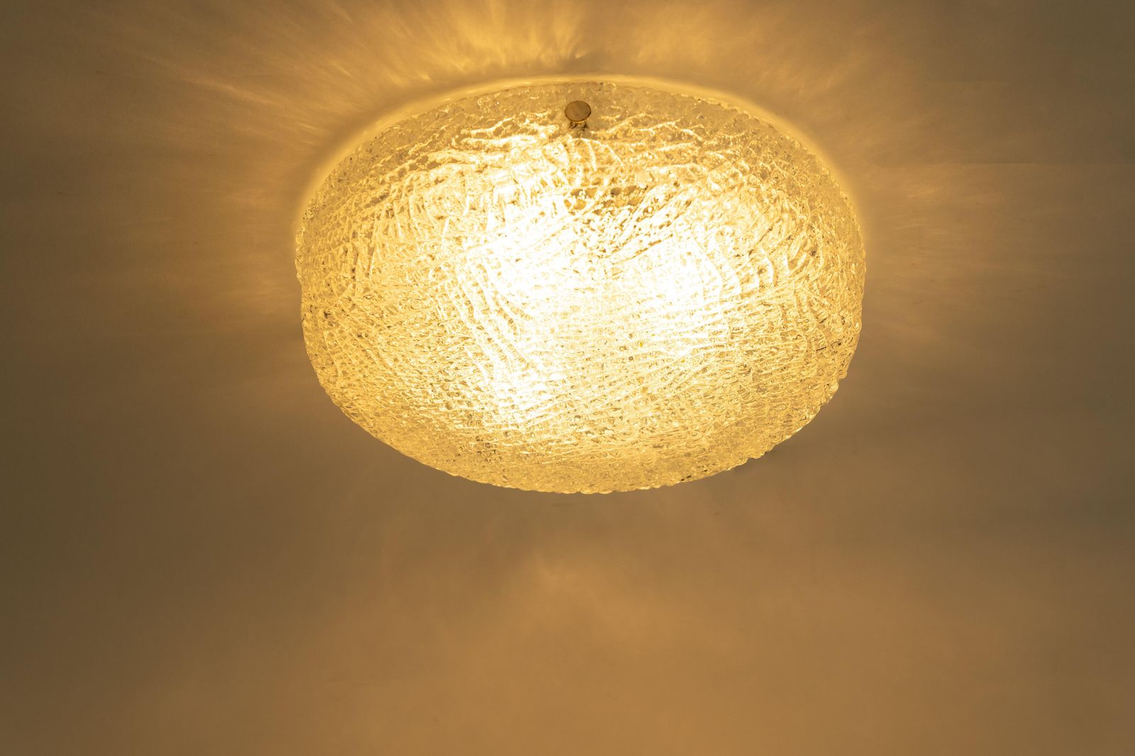 1 Of 2 Big Round Murano Ice Glass Flush Mount, Kaiser, Germany, 1970s photo 947.0
