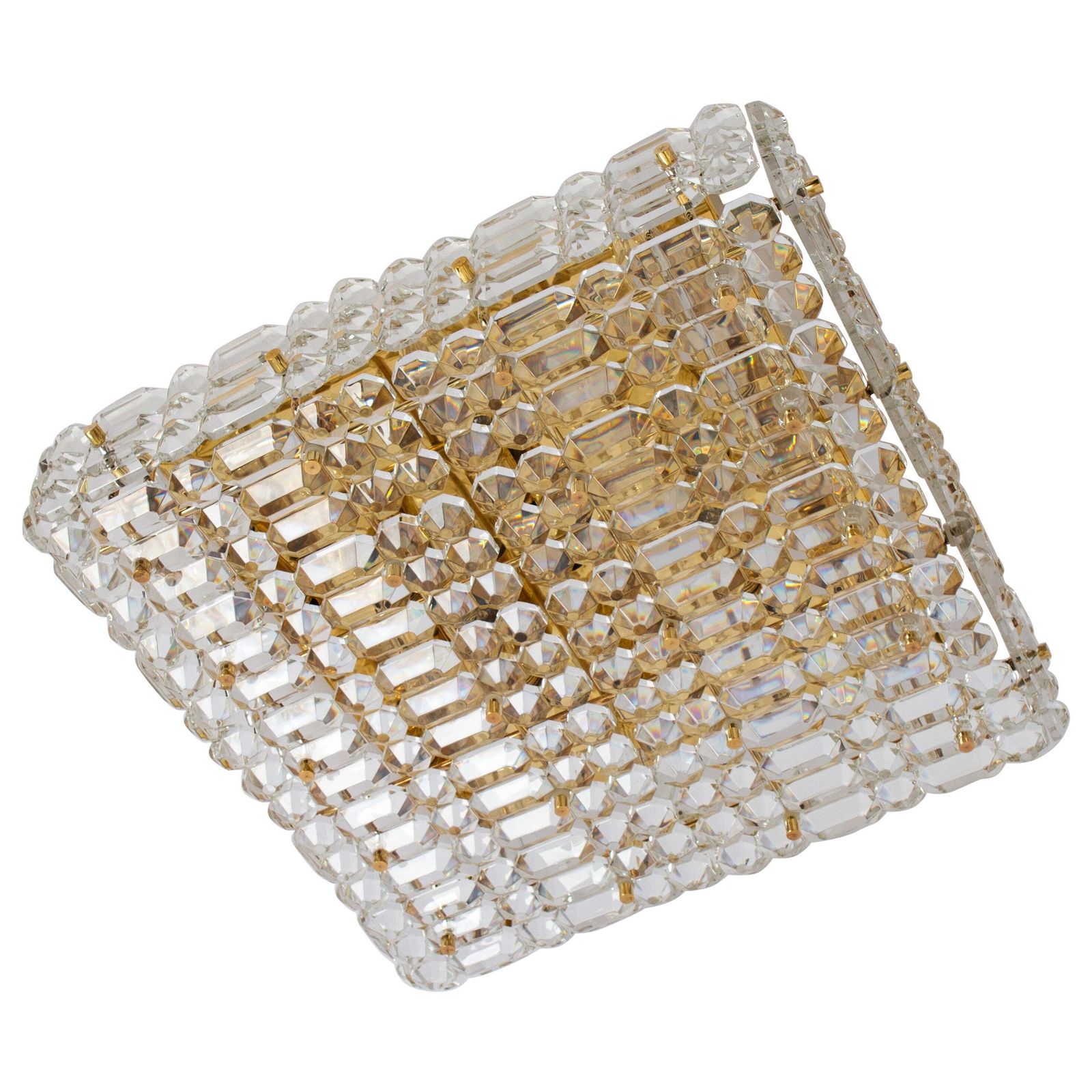 Large Flushmount Faceted Crystal Light Fixture By Kinkeldey , Germany, 1960s