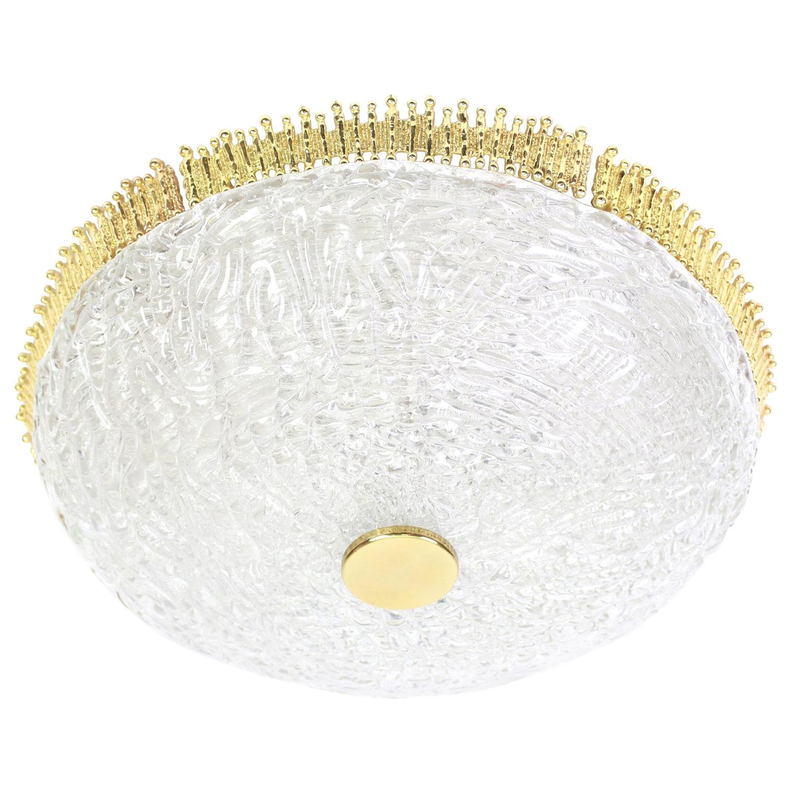 1 Of 2 Murano Flush Mount Fixture With Sculptural Brass Trim, Germany, 1970s photo furniture