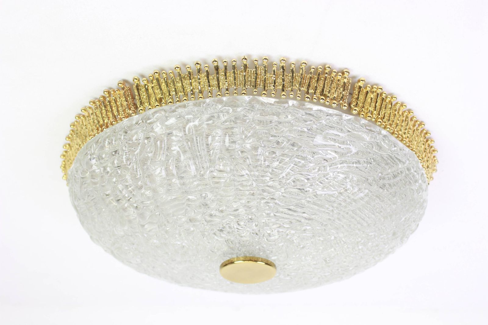 1 Of 2 Murano Flush Mount Fixture With Sculptural Brass Trim, Germany, 1970s photo 1247.0