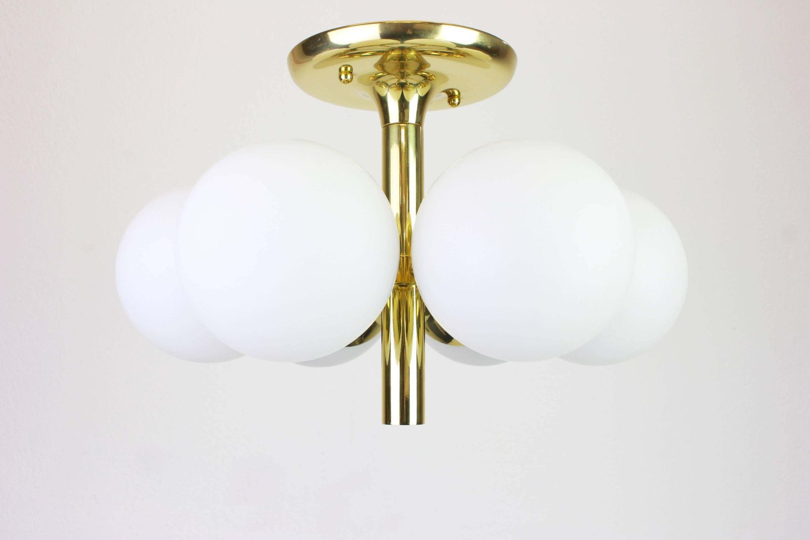 1 Of 3 Stunning Kaiser Radial Sputnik Opal Glass Chandelier, Germany, 1960s photo for sale