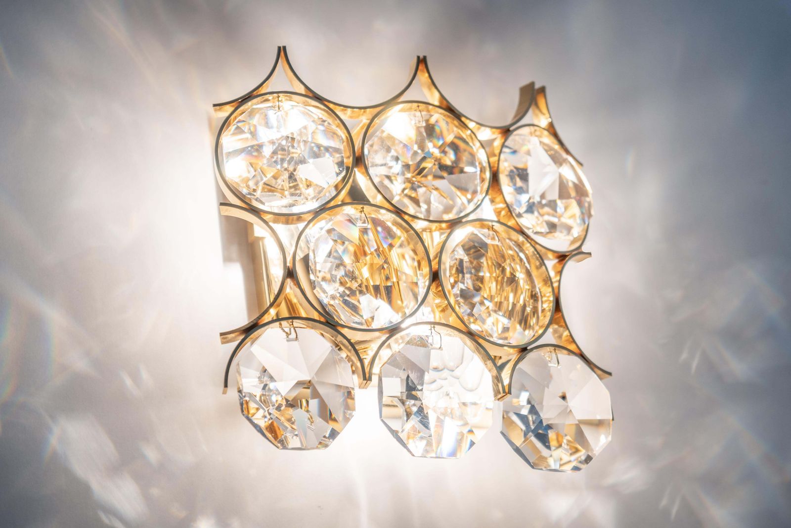photo for sale 1 Of 2 Pairs Of Crystal Wall Lights, Sciolari Design, Palwa, Germany, 1960s