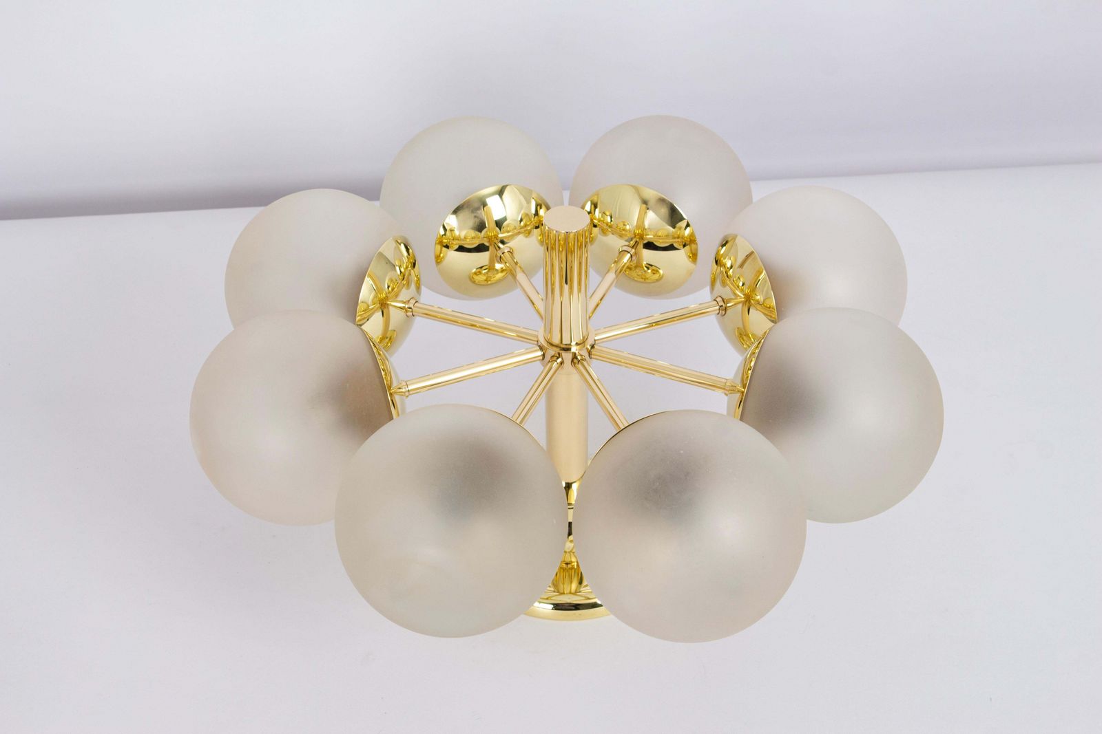 Large Stunning Kaiser Sputnik Frosted Glass Globes Chandelier, Germany, 1970s photo furniture