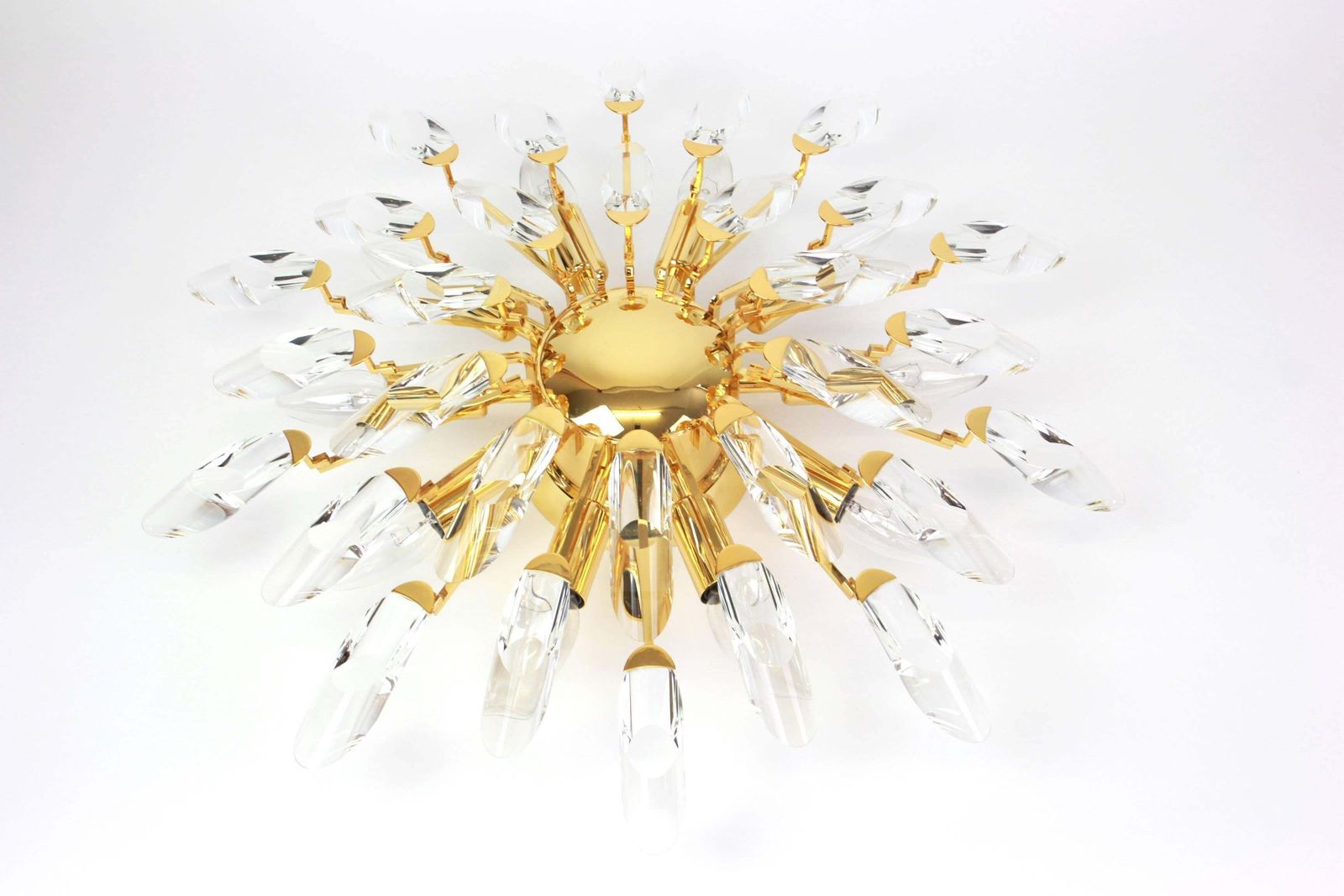 1 Of 2 Italian Flush Mount Light By Stilkronen, Gilt Brass Crystal Glass, 1980s photo for sale