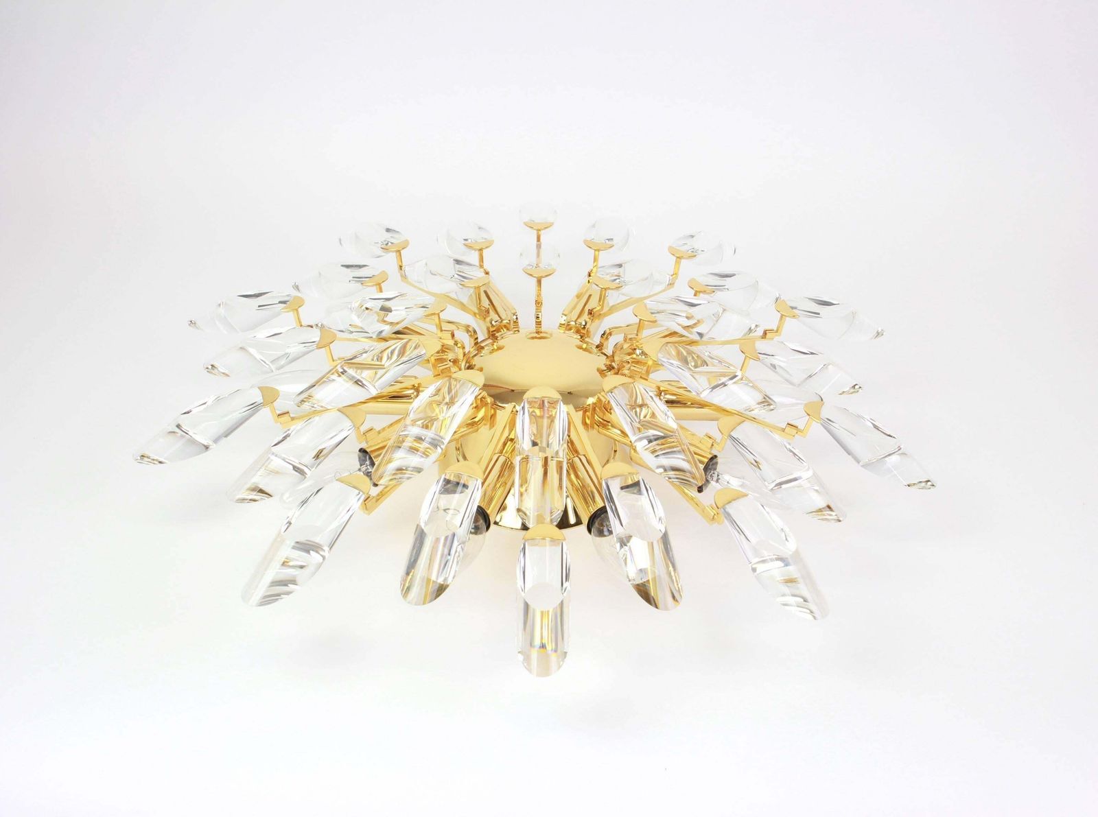 1 Of 2 Italian Flush Mount Light By Stilkronen, Gilt Brass Crystal Glass, 1980s photo buy