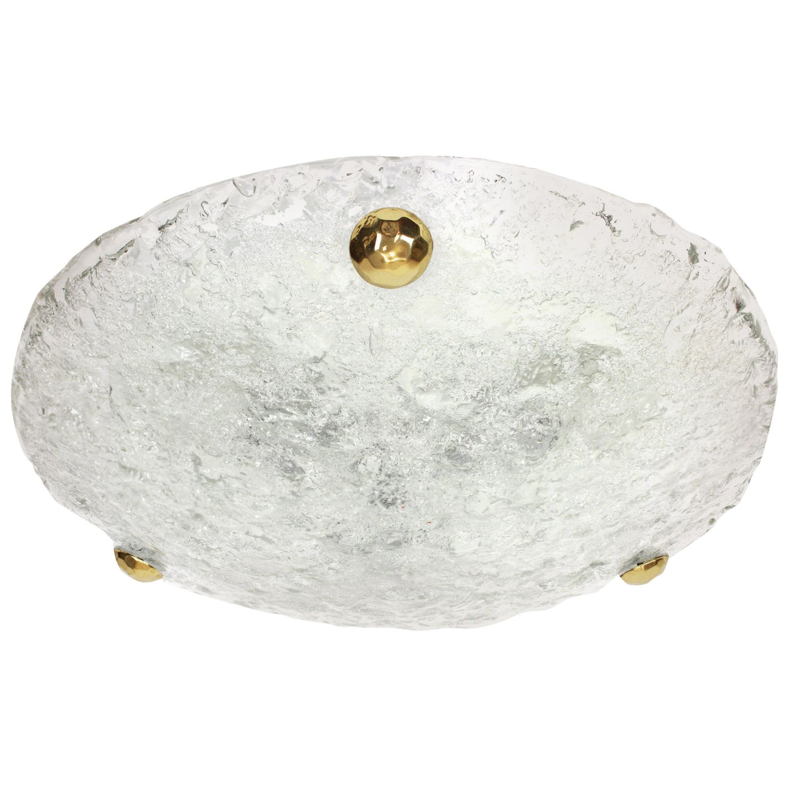 1 'Of 2' Big Round Murano Ice Glass Flushmount By Hillebrand, Germany, 1970s