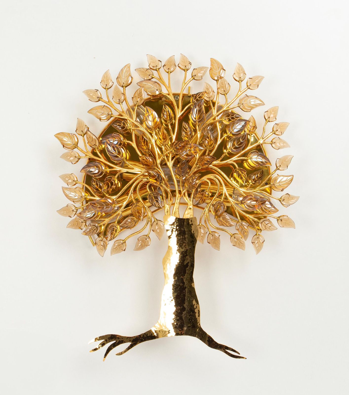 1 Of 2 Large Gorgeous Tree Sconces Faceted Crystal Glass , Palwa, 1970s photo for sale
