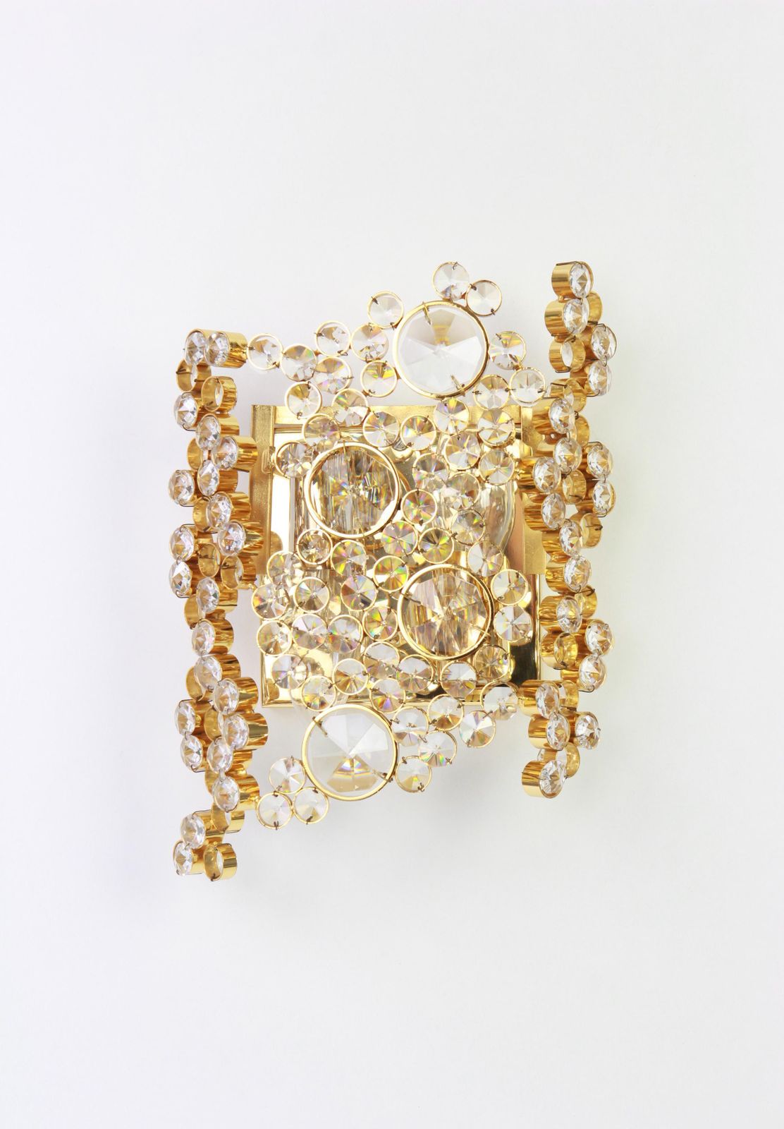 Pair Of Golden Gilded Brass And Crystal Sconce By Palwa, Germany, 1960s photo buy