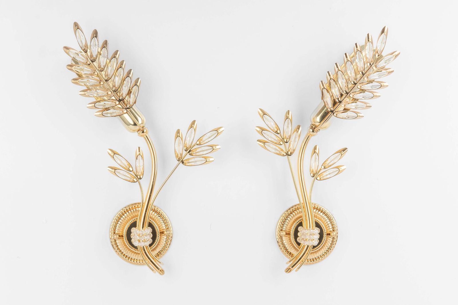 Pair Of Rare Gilt Brass Wheat Shape Wall Lights By Palwa, Germany, 1970s photo 1891.0
