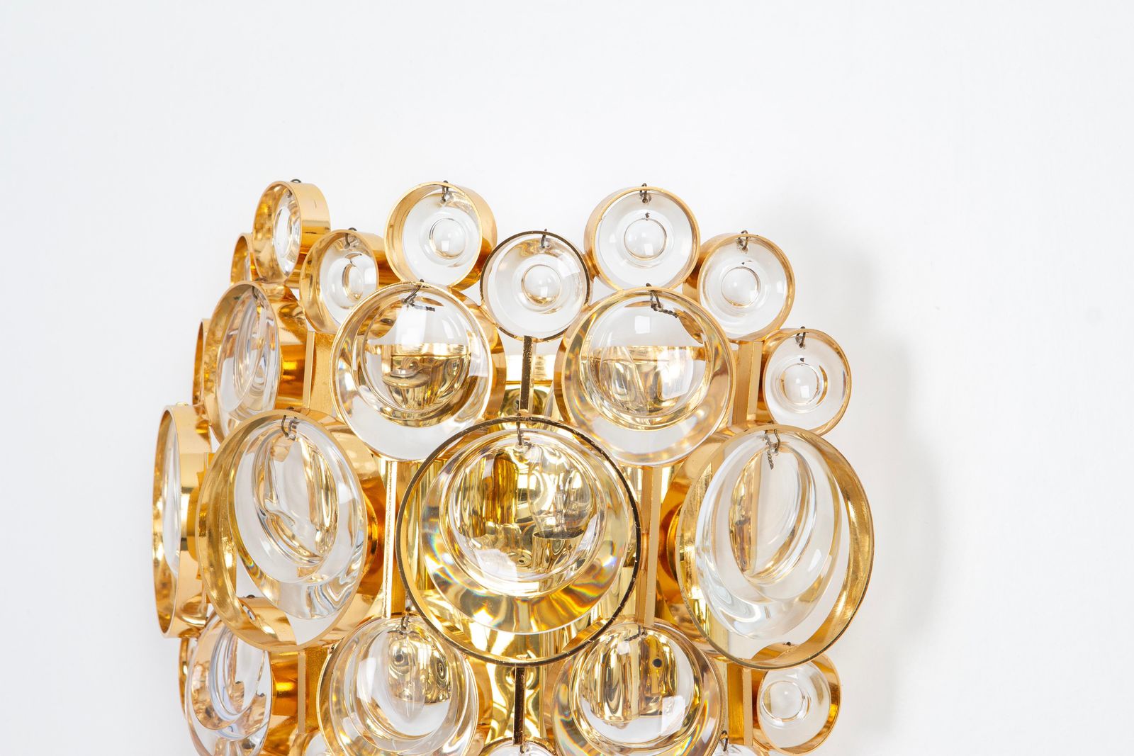 photo furniture Pair Of Golden Gilded Brass And Crystal Sconce By Palwa, Germany, Circa 1960s