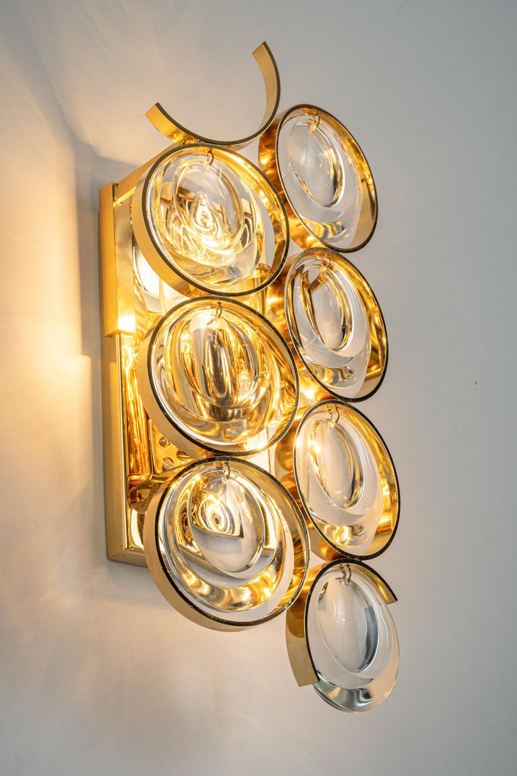 photo for sale 1 Of 4 Golden Gilded Brass And Crystal Sconces By Palwa, Germany, 1960s