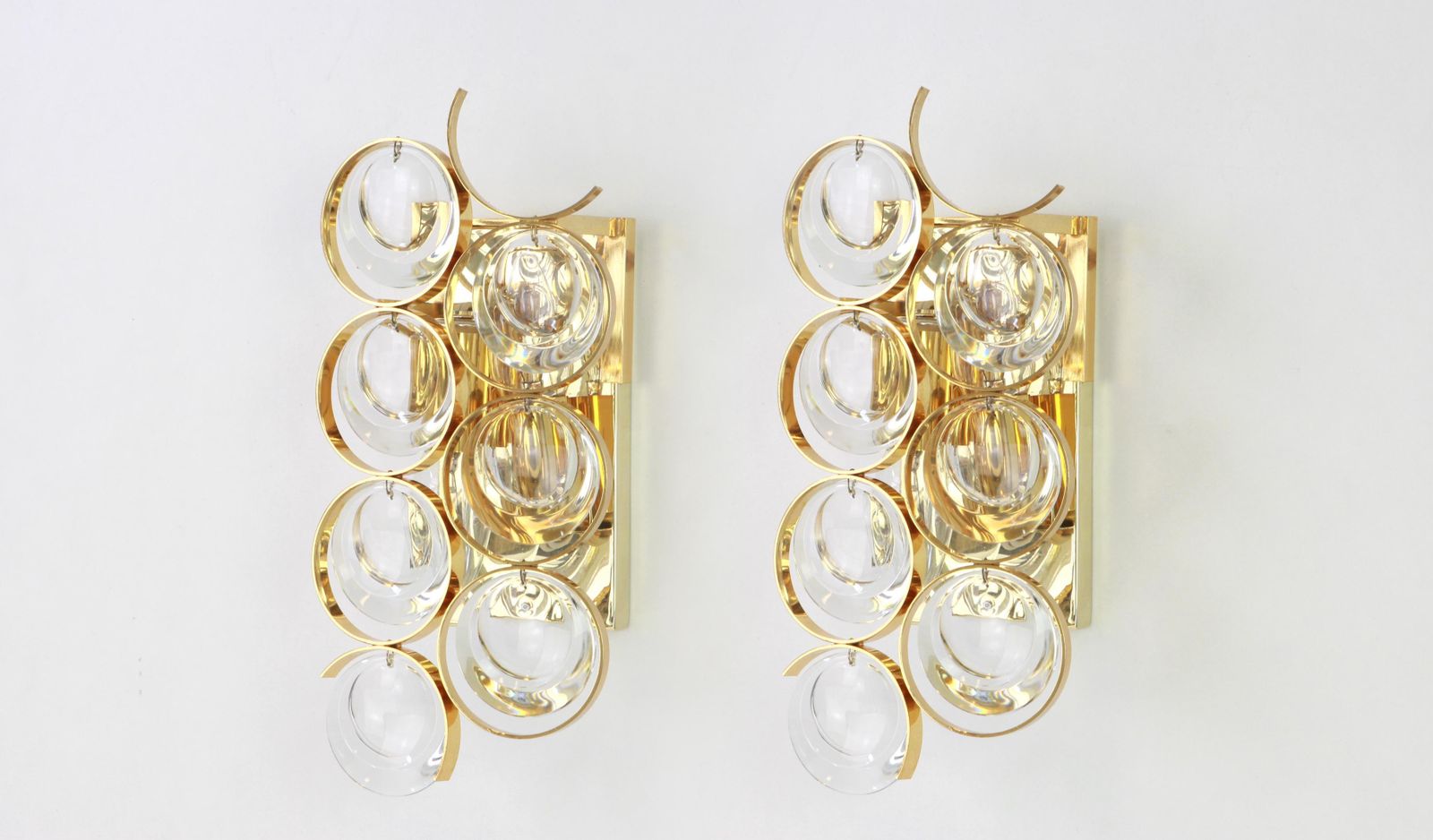1 Of 2 Golden Gilded Brass And Crystal Sconce By Palwa, Germany, 1960s photo 731.0