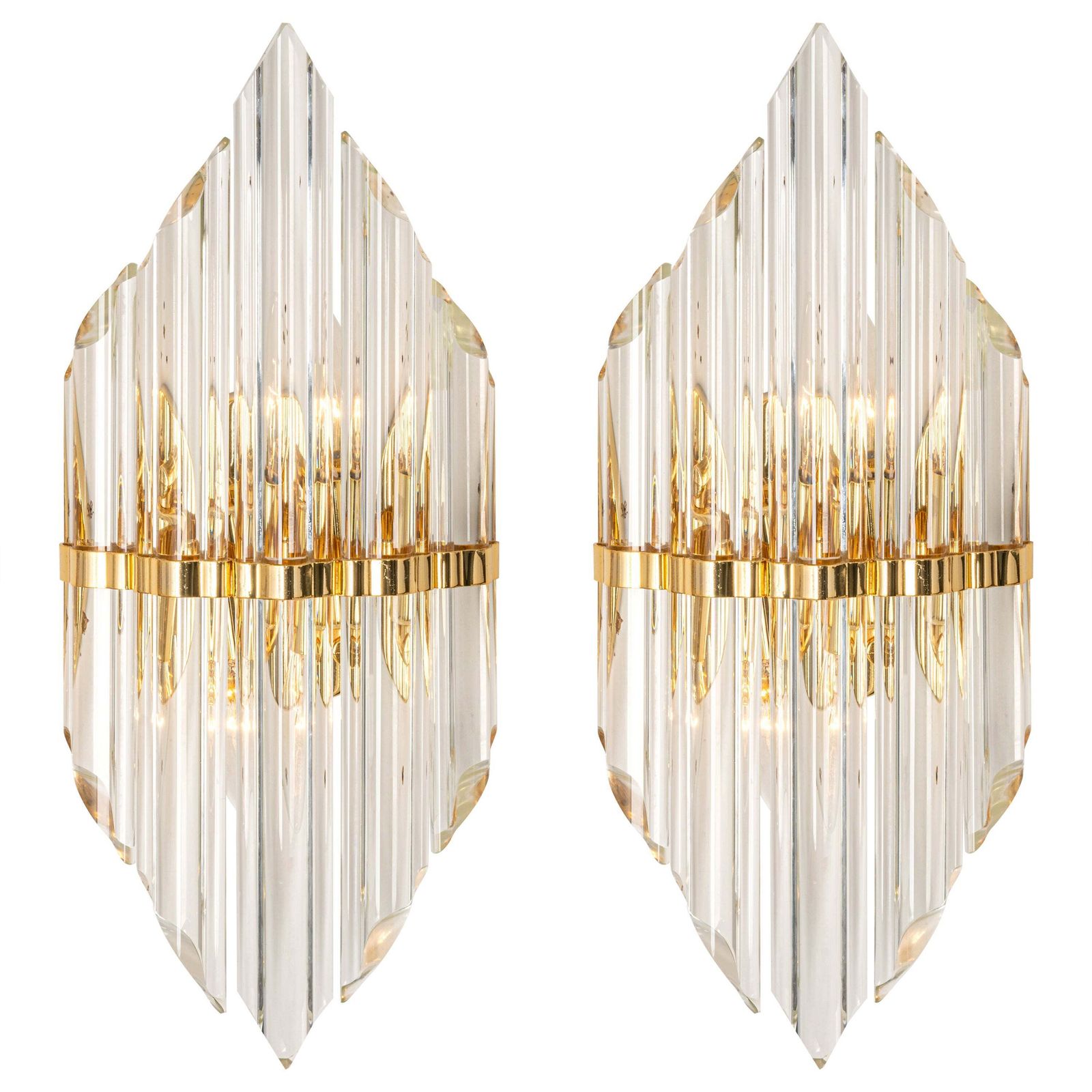 Pair Of Crystal Glass Wall Lights In Venini Style, Italy, 1970s