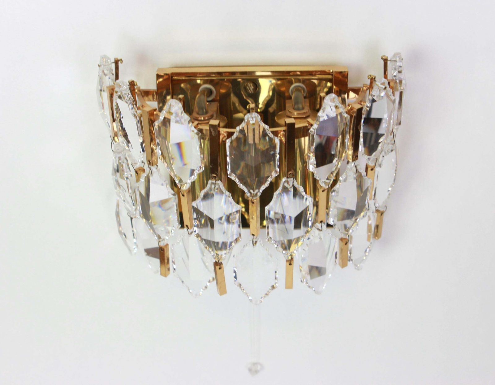 Pair Of Golden Gilded Brass And Crystal Sconces By Palwa, Germany, 1970s photo Lighting