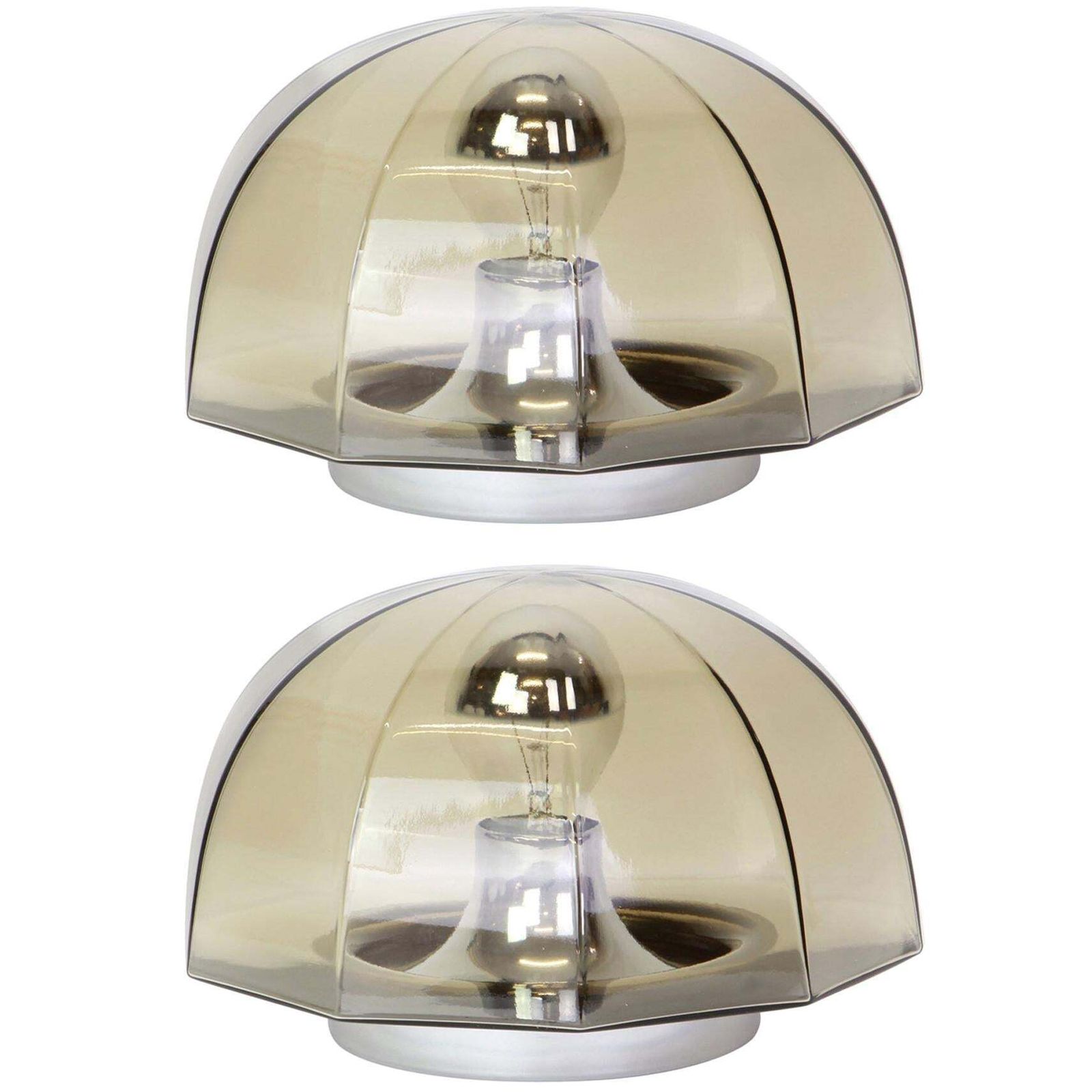Pair Of Smoked Glass Sconces Or Flush Mount By Hillebrand, Germany, 1960s