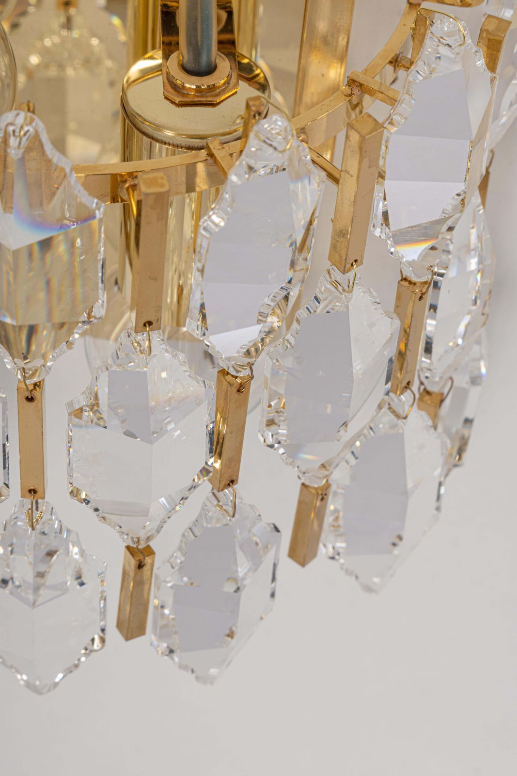 Pair Of Golden Gilded Brass And Crystal Sconces By Palwa, Germany, 1970s photo 1204.0