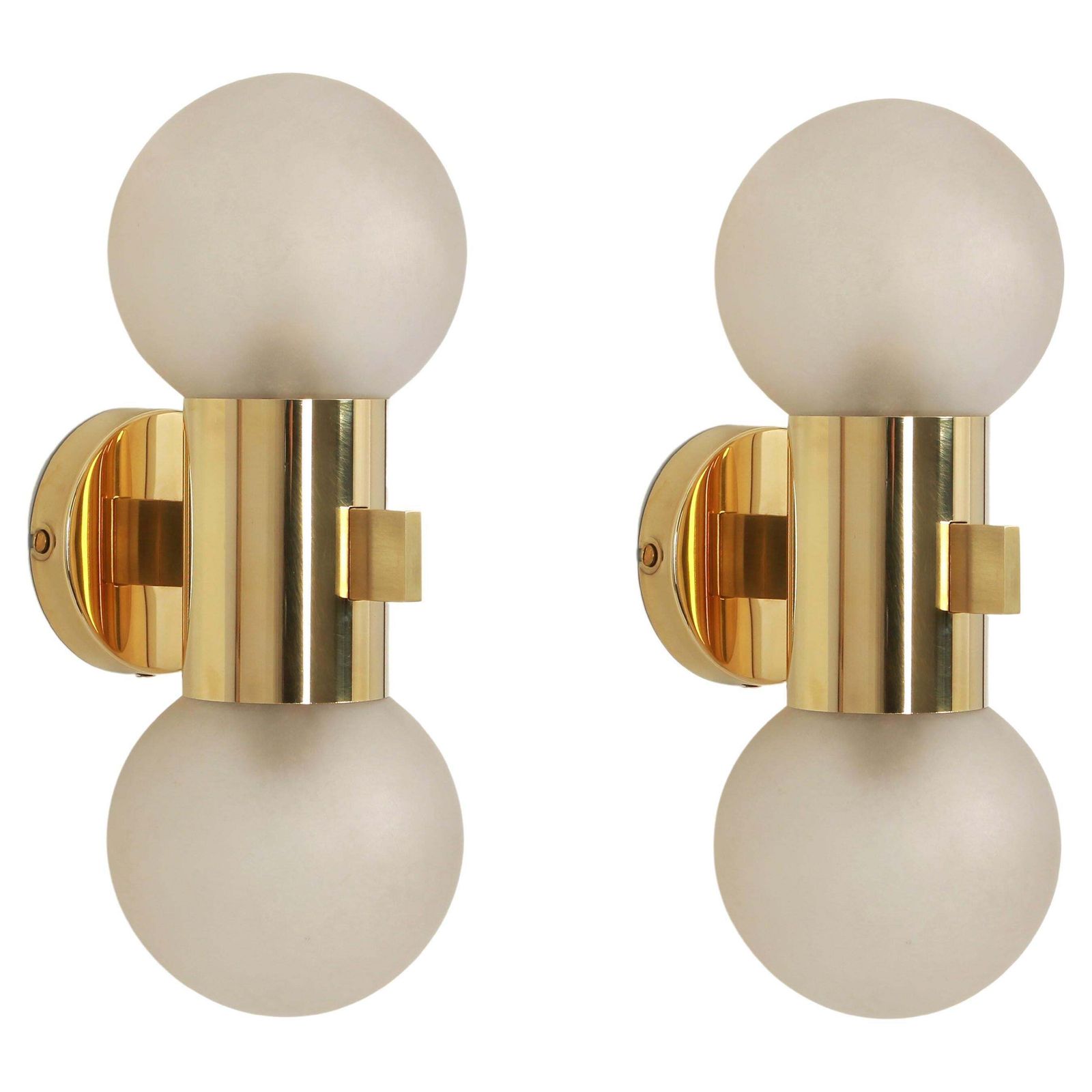 Pair Of Brass And Satin Glass Sconces, Sciolari Stil, Germany, 1970s