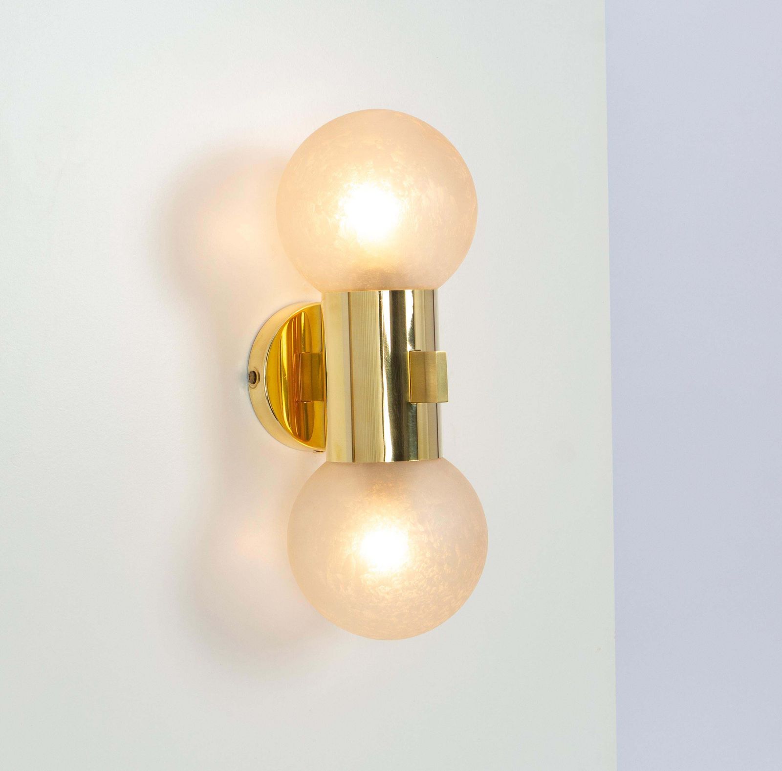 photo furniture Pair Of Brass And Satin Glass Sconces, Sciolari Stil, Germany, 1970s