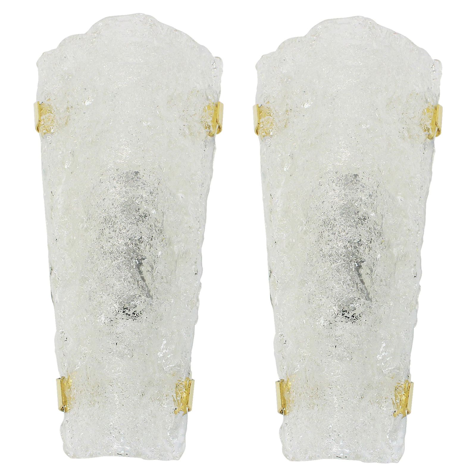 1 Of 5 Pairs Of Large Angular Ice Glass Sconces By Hillebrand, Germany, 1960s