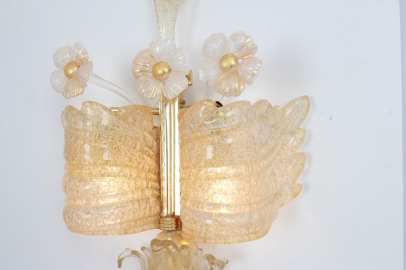Pair Of Large Murano Glass Wall Sconces By Barovier & Toso, Italy, 1970s photo buy