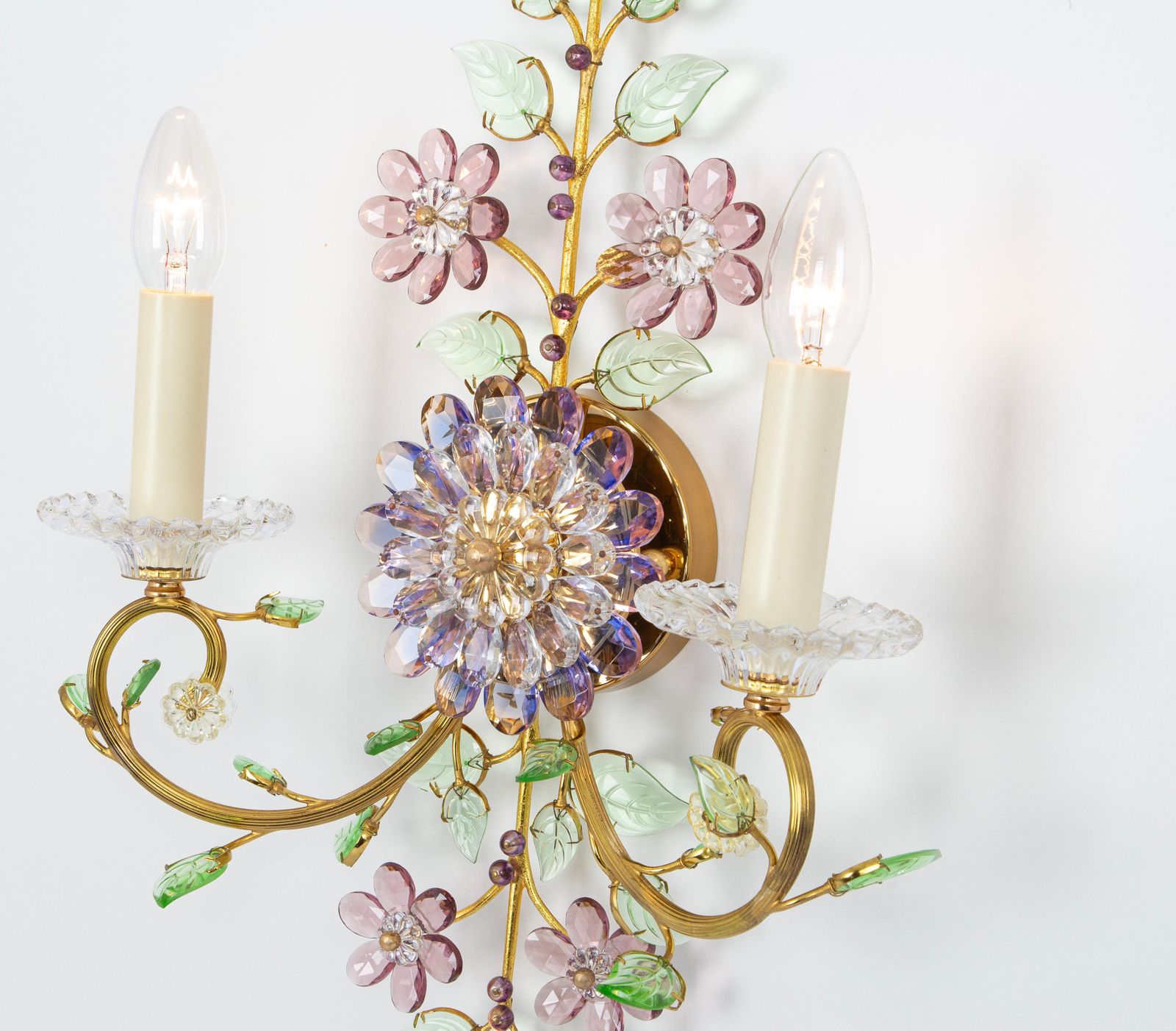 Large Gorgeous Flower Sconces Gilt Faceted Crystal Glass Bagues, Palwa, 1970s photo furniture