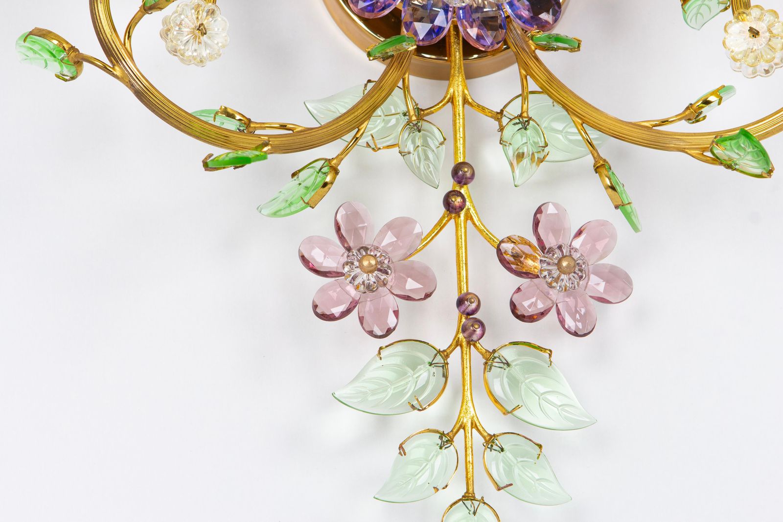 Large Gorgeous Flower Sconces Gilt Faceted Crystal Glass Bagues, Palwa, 1970s photo vintage
