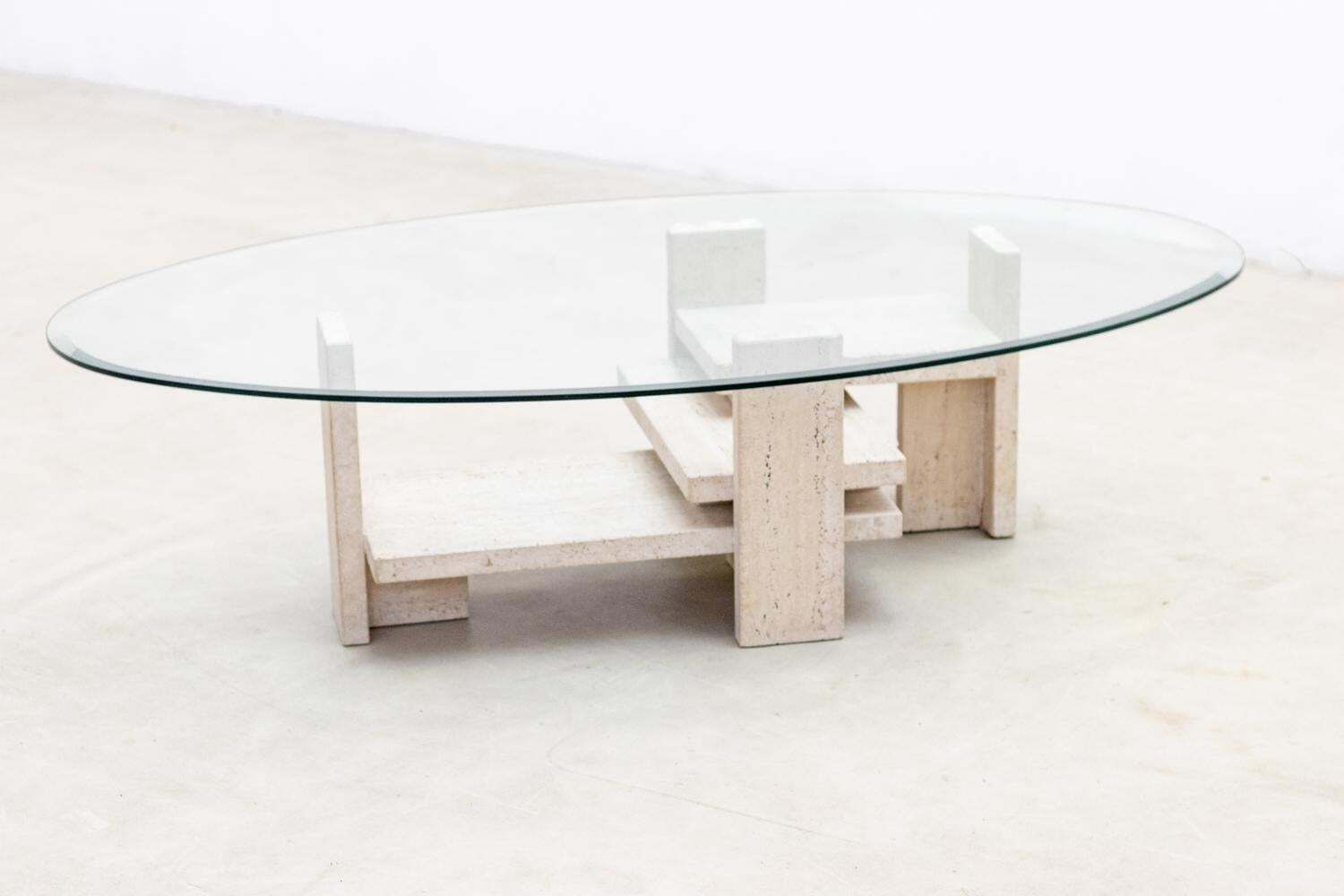 Travertine Coffee Table By Ballez Willy, 1970s photo vintage