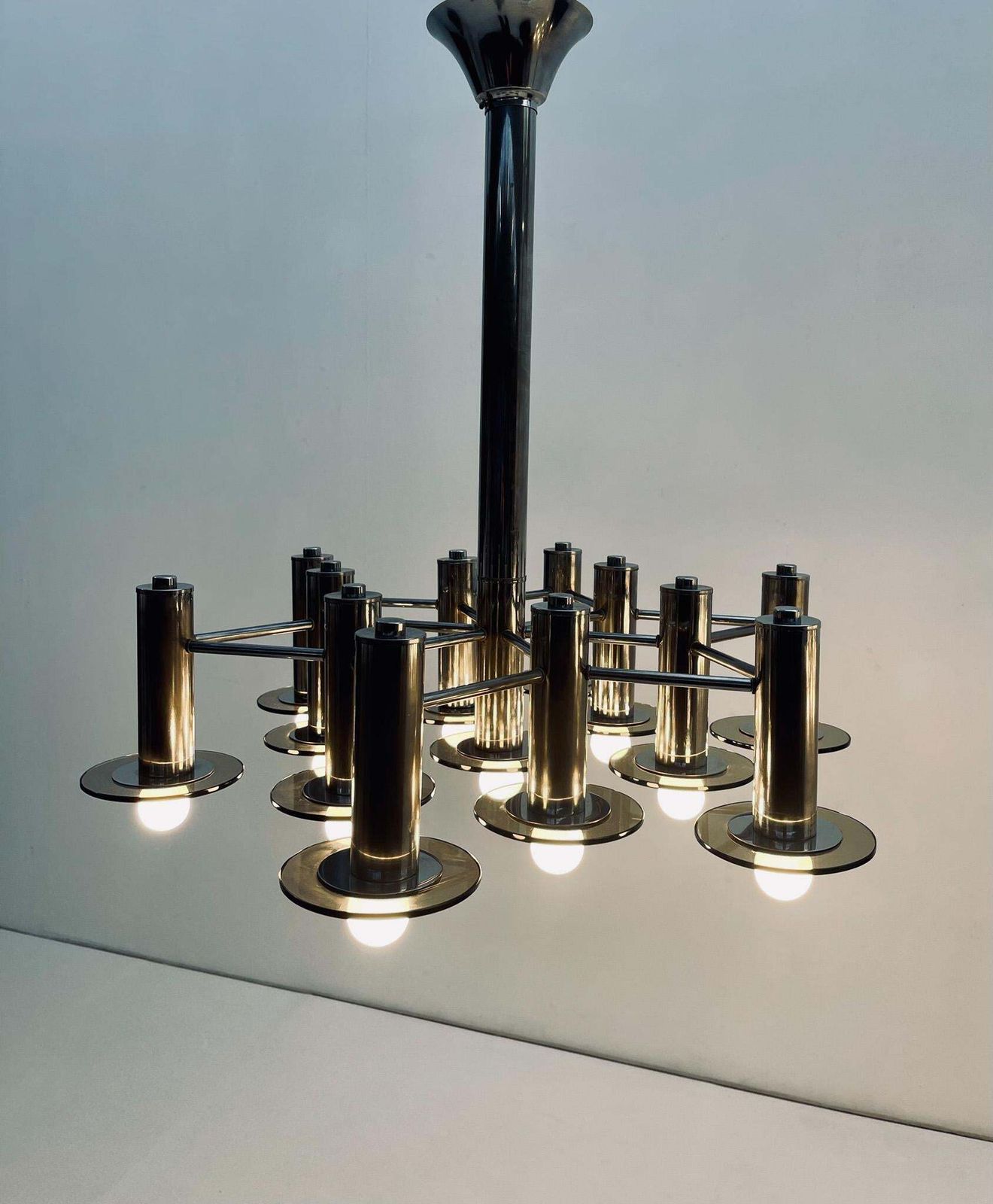 Large Pair Of Chrome Chandelier With Smoked Glass photo Lighting