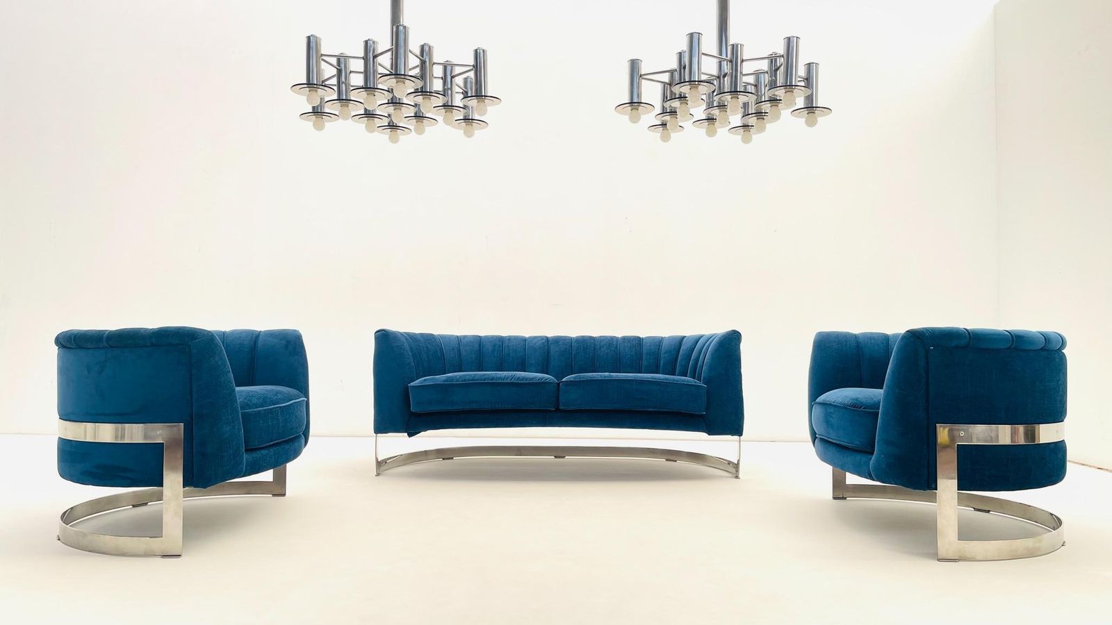 Lighting Large Pair Of Chrome Chandelier With Smoked Glass photo
