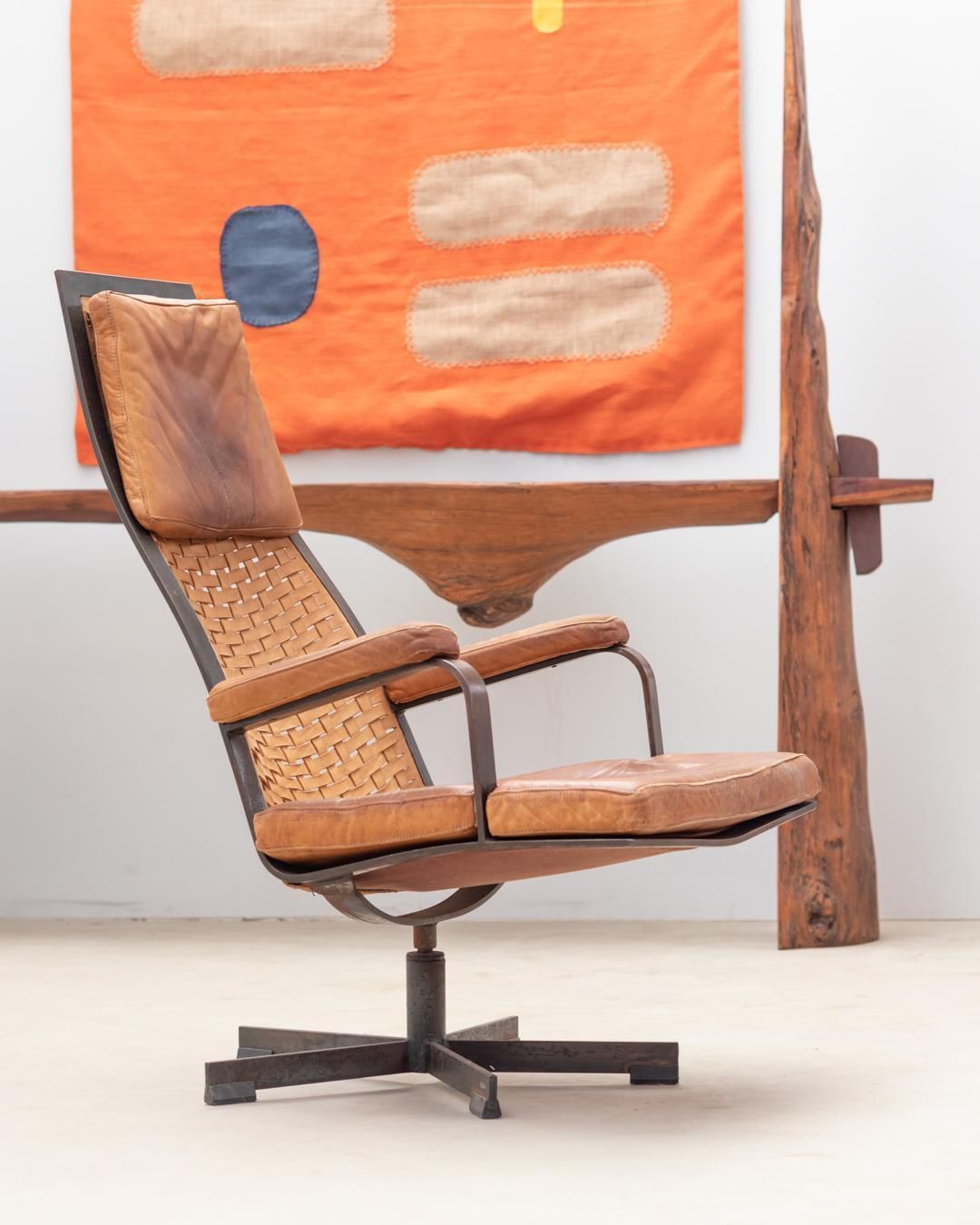 photo for sale Bronze And Leather Swivel Armchair From 1970s’