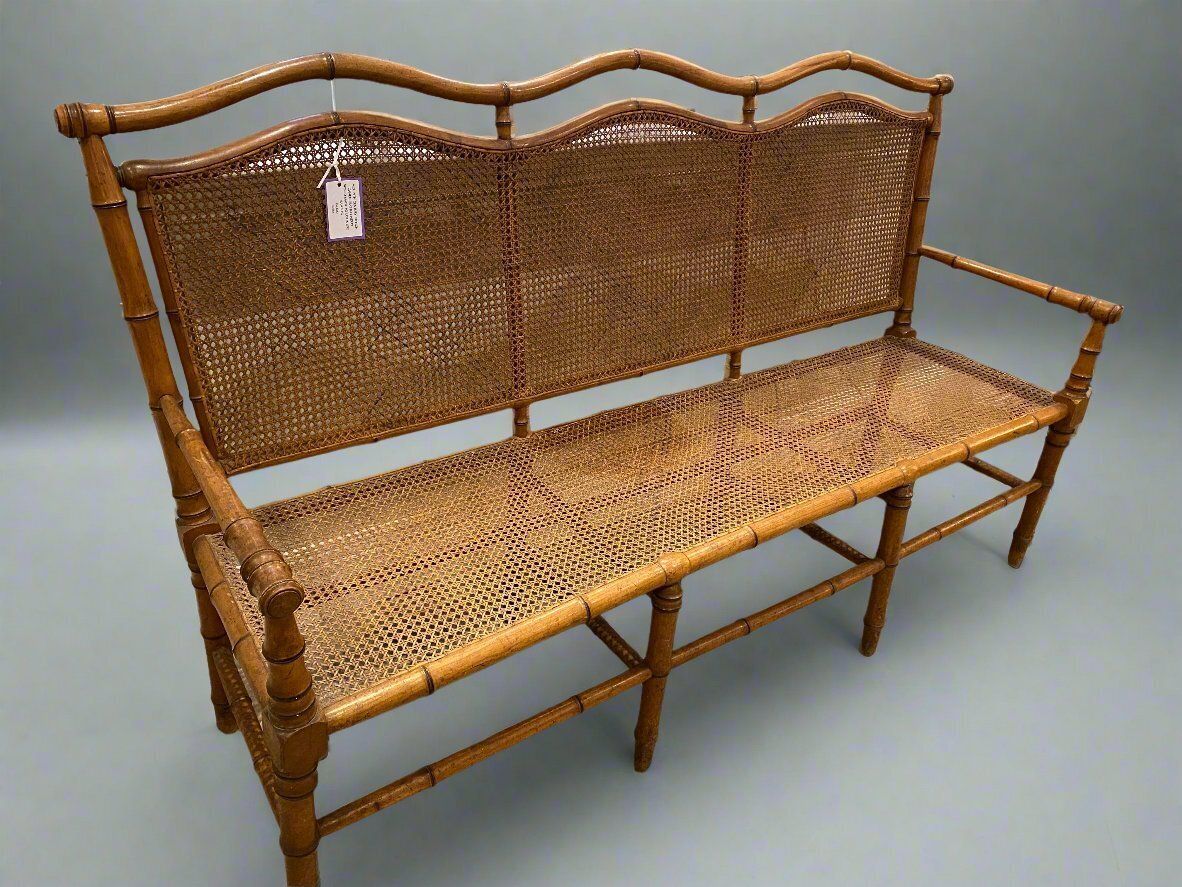 Antique French Faux Bamboo Caned Bench Made Of Cherry Wood Circa 1860 photo furniture