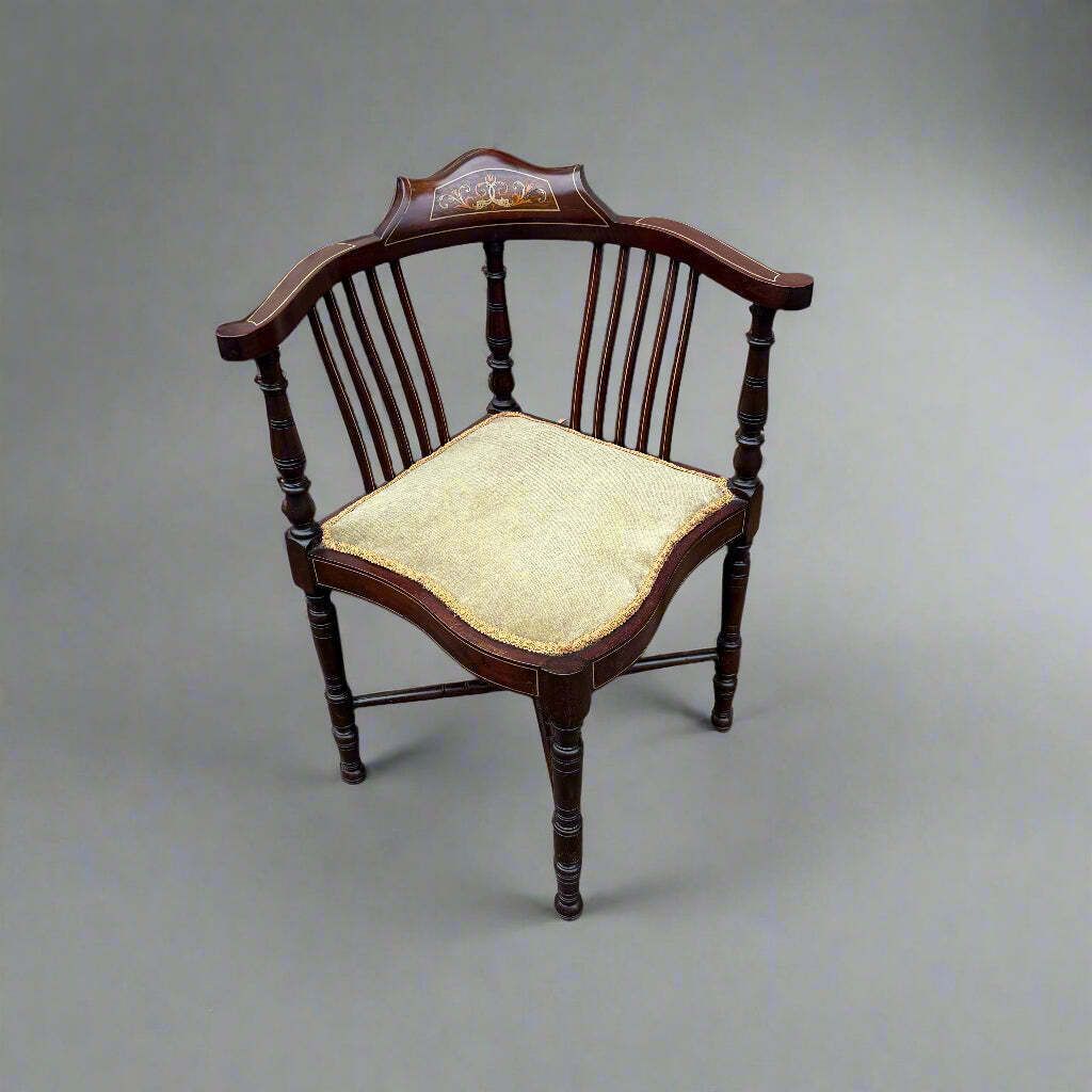 Edwardian Mahogany Corner Chair With Marquetry Inlay