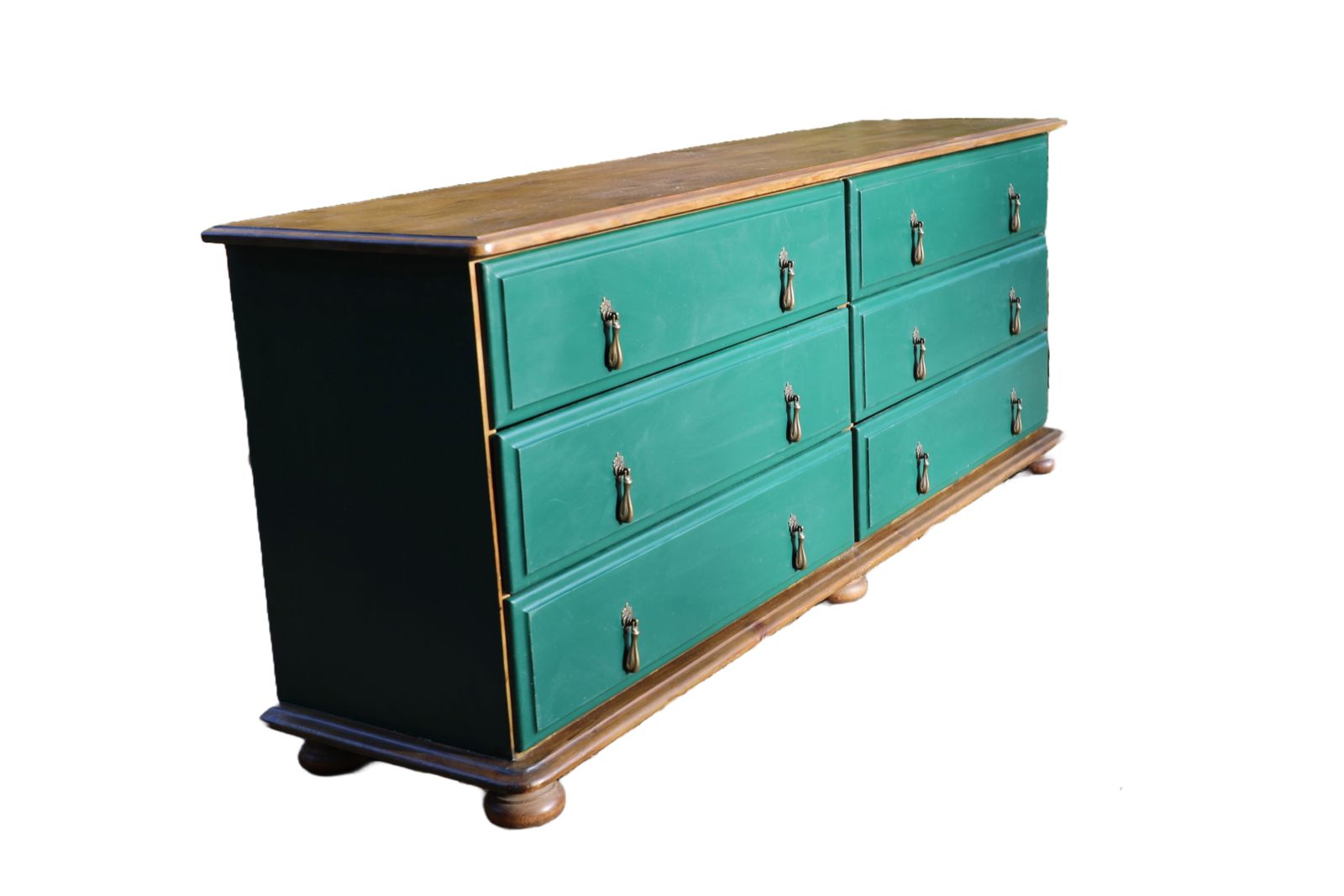 Solid Pine Chest Of Drawers | 6 Draws | Vintage Media Unit | Farmhouse Chest Of Drawers | Brass Style Handles | Forest Green | photo furniture
