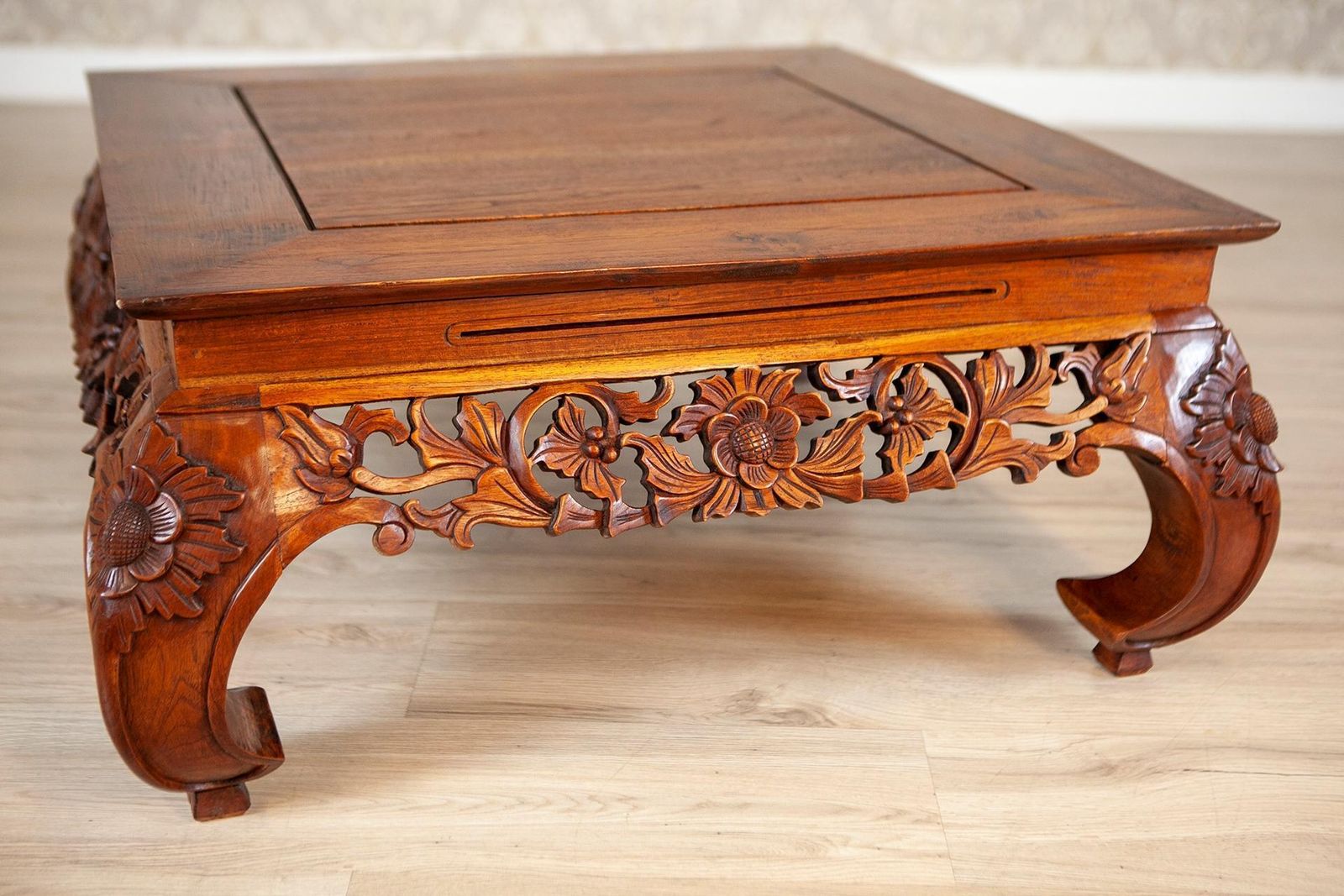 Mid 20th Century Oak Coffee Table With Carved Details Under The Tabletop photo furniture