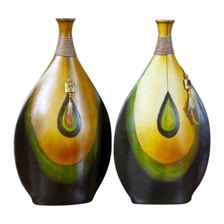 Pair Of Stylized African Vases From The Late 20th Century