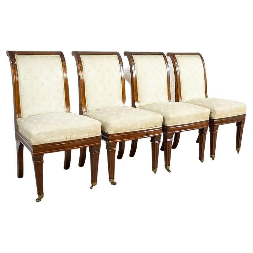 Set Of Four Mahogany Chairs In White Upholstery, Circa 1880
